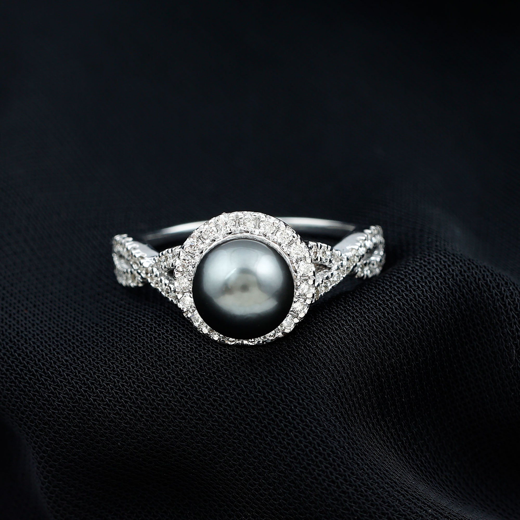 Rosec Jewels-Real Tahitian Pearl and Diamond Crossover Engagement Ring