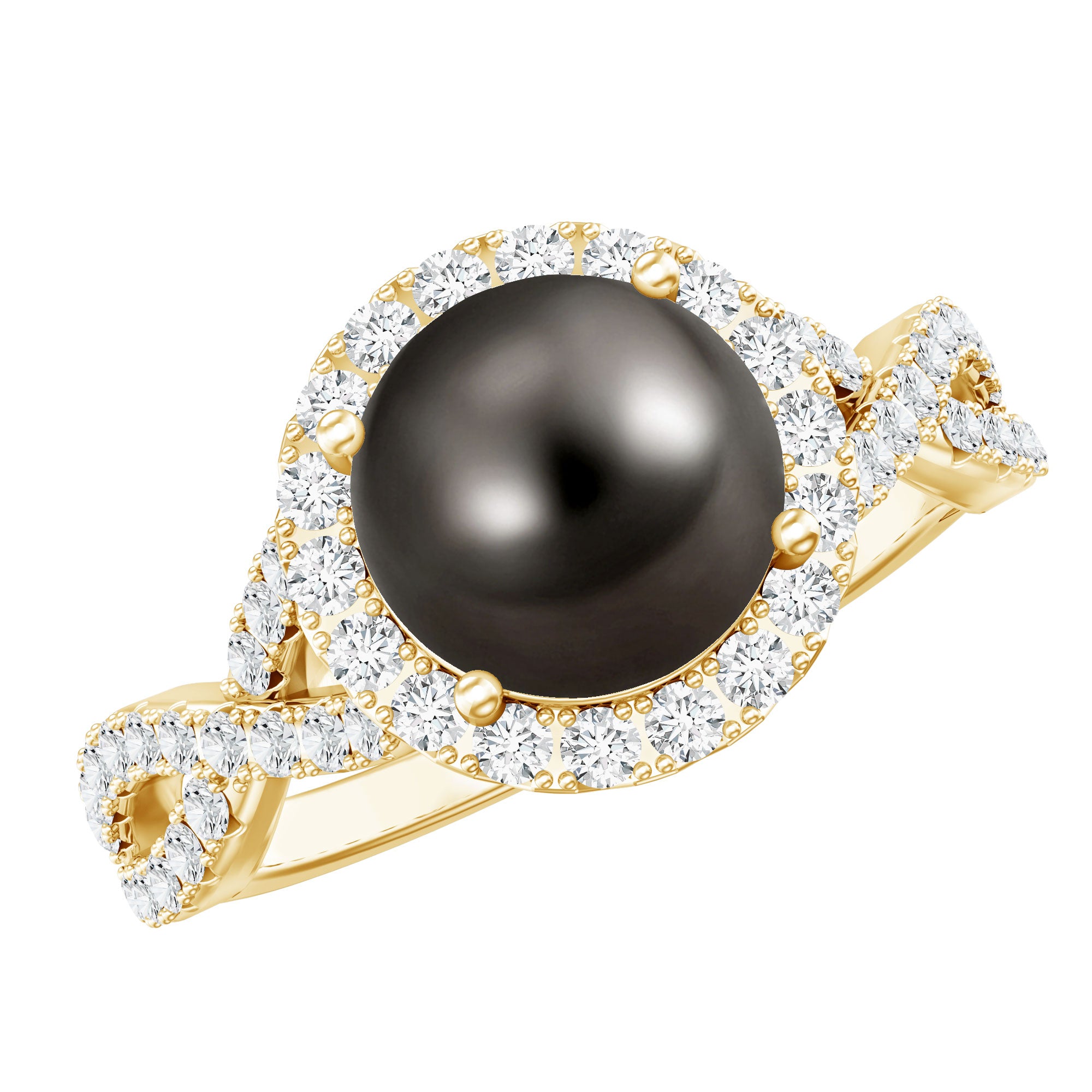 Real Tahitian Pearl and Diamond Crossover Engagement Ring AAA - Rosec Jewels