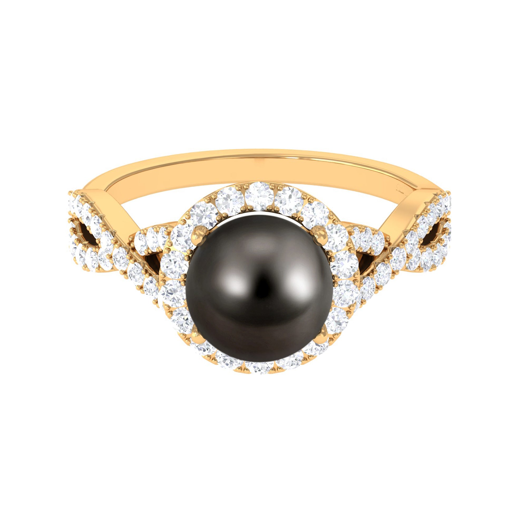Spiral Shank Tahitian Pearl Solitaire with Diamond Side Stone Ring Tahitian pearl - ( AAA ) - Quality - Rosec Jewels