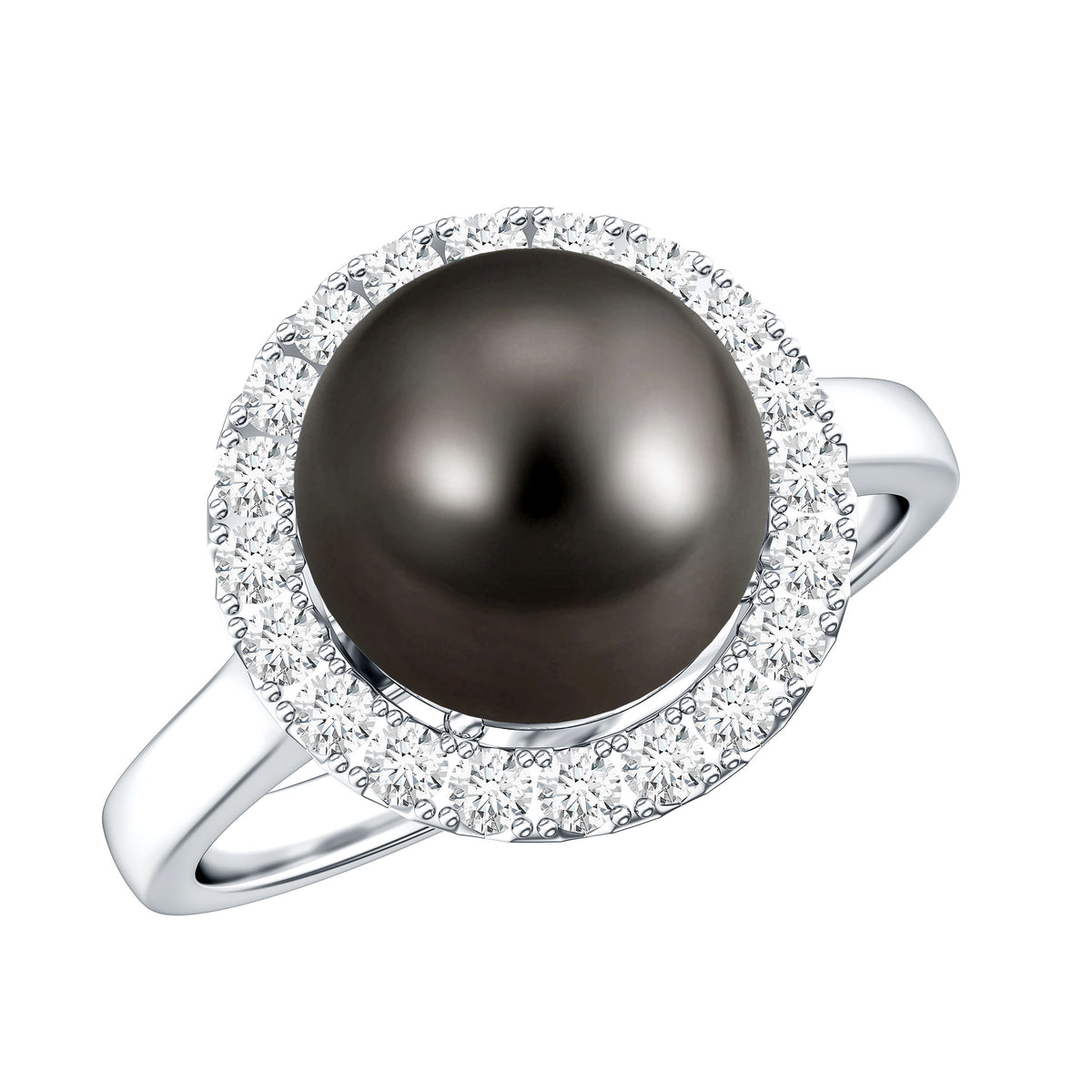 Genuine Tahitian Black Pearl and Diamond Engagement Ring