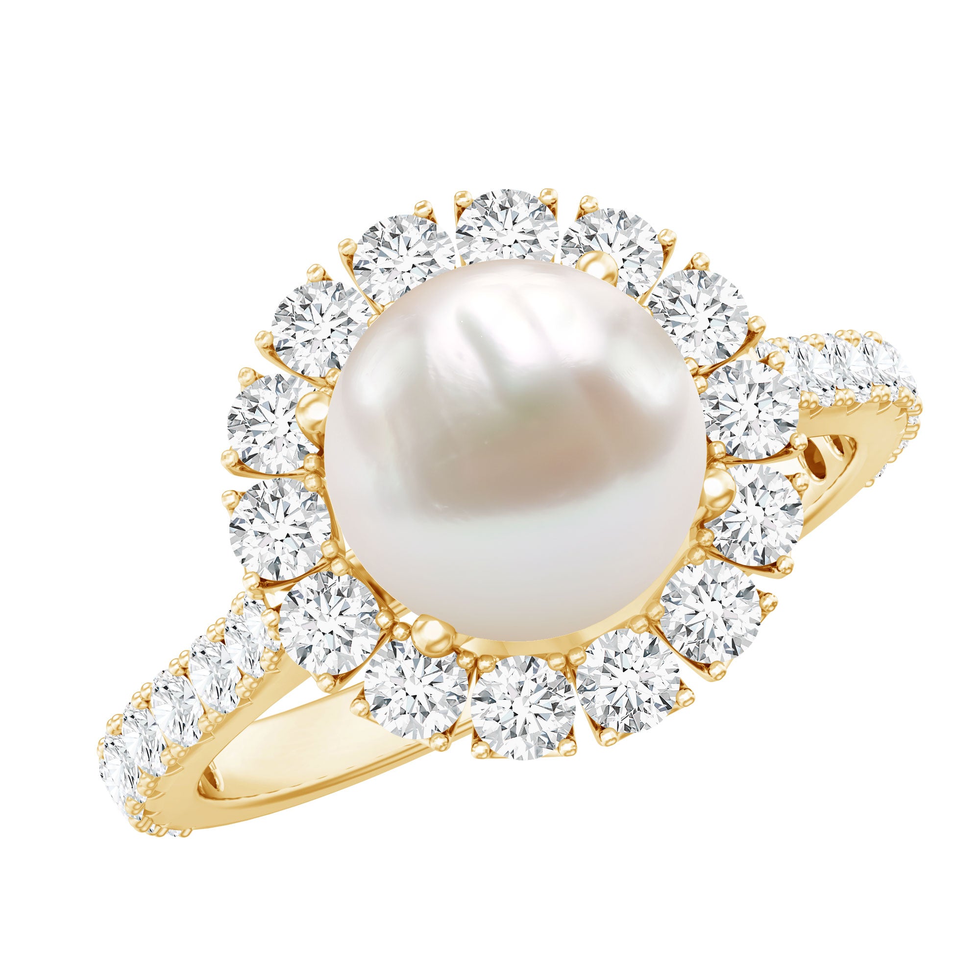 Genuine 7.4 Carat Freshwater Pearl Engagement Ring with Moissanite Halo AAA - Rosec Jewels