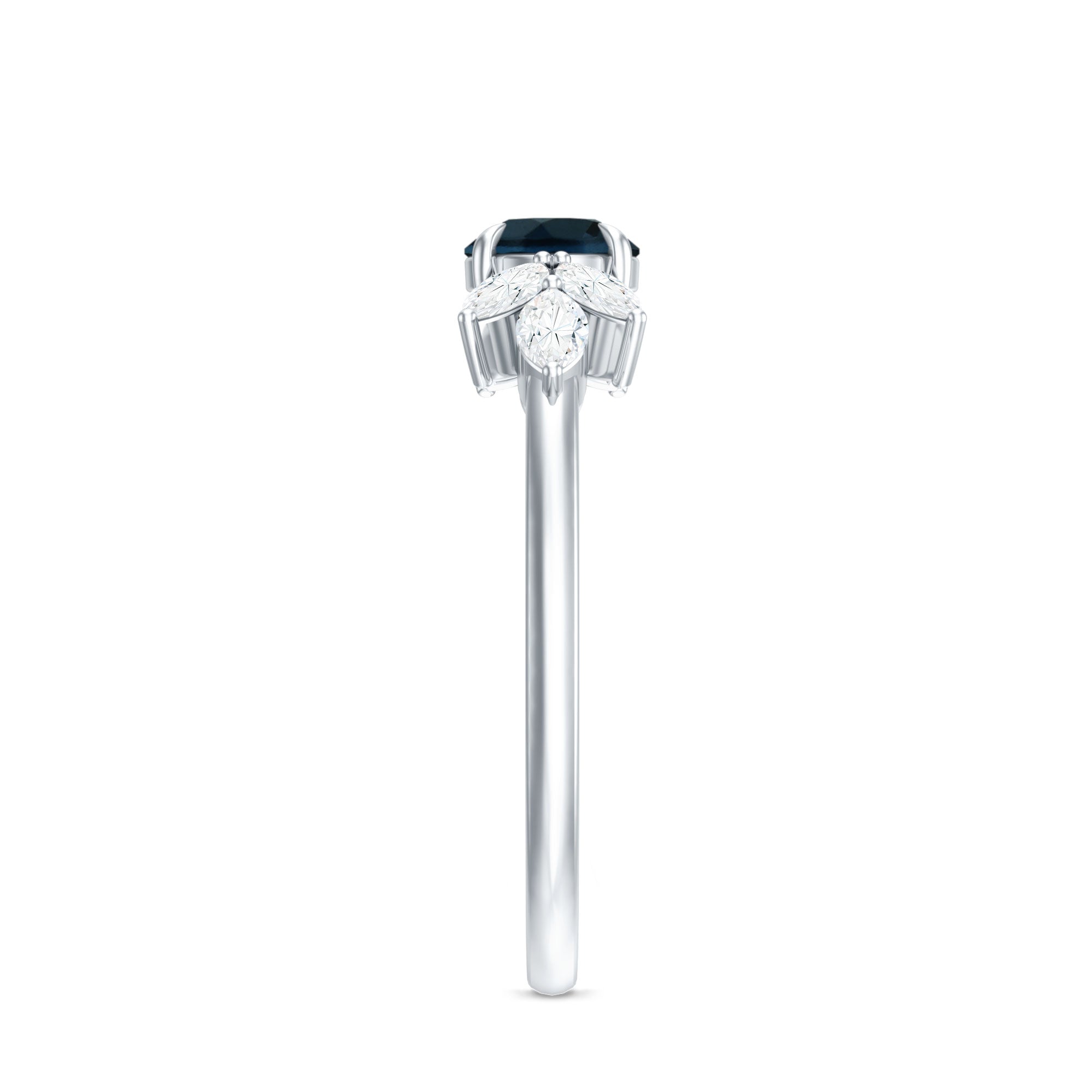 London Blue Topaz Minimal Engagement Ring With Diamond AAA - Rosec Jewels