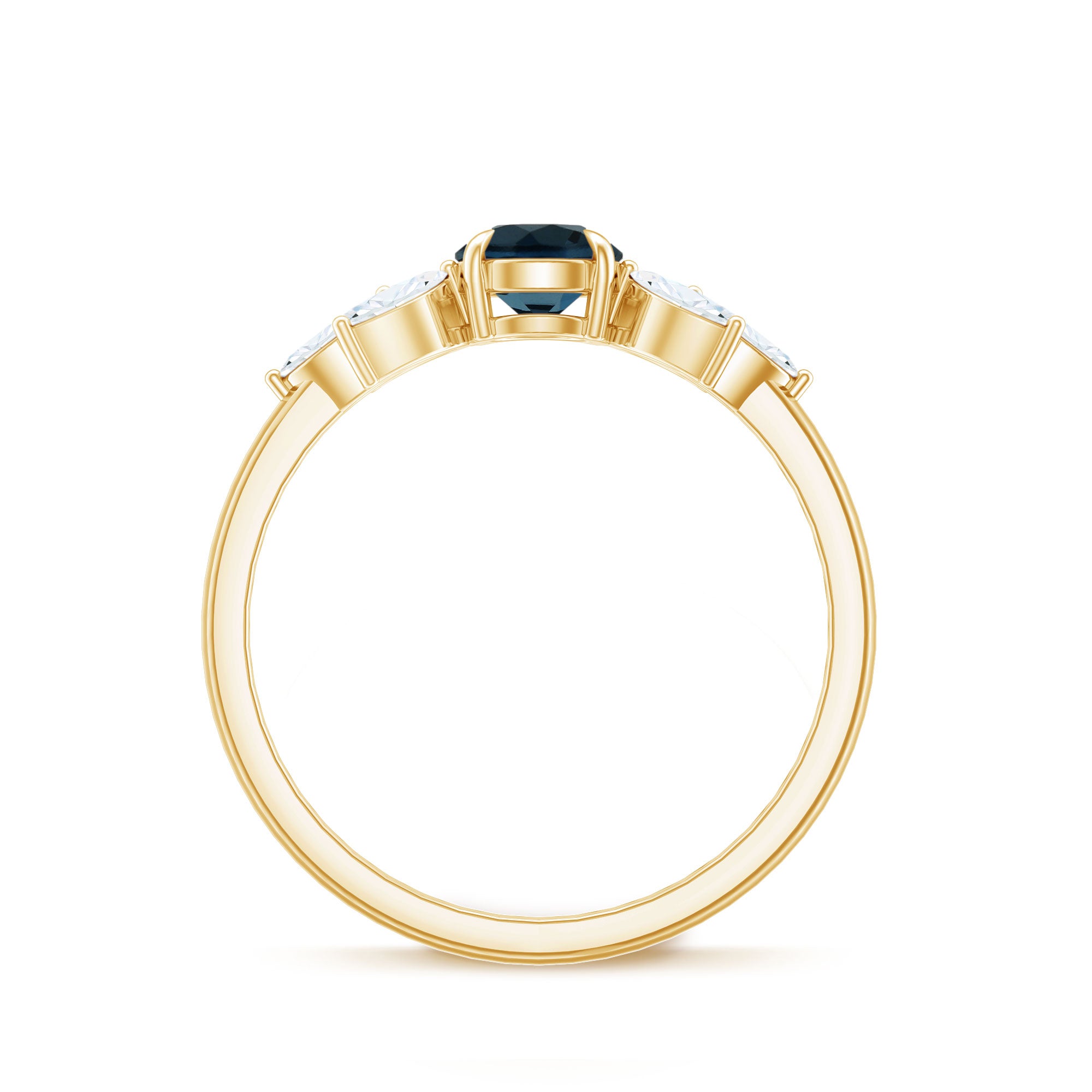 London Blue Topaz Minimal Engagement Ring With Diamond AAA - Rosec Jewels