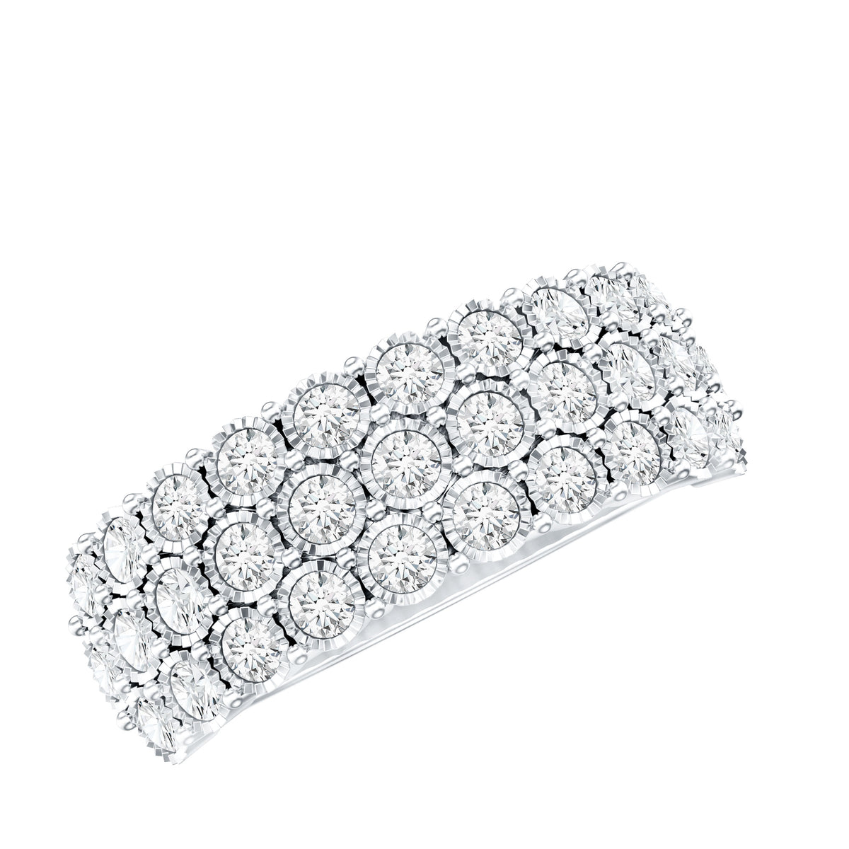 Diamond 3 Row Wide Wedding Band Ring