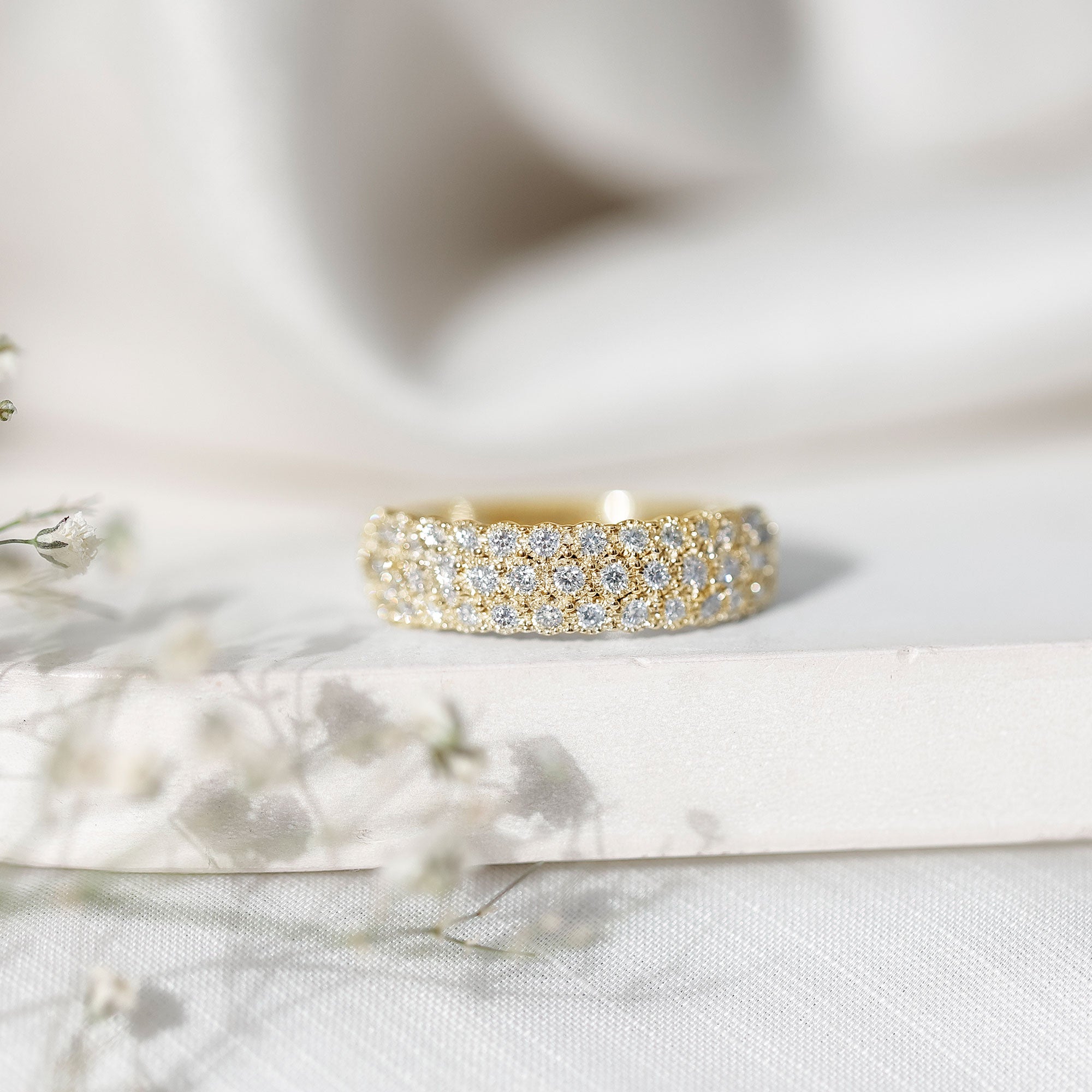 Diamond 3 Row Wide Wedding Band Ring Natural - ( HI-SI ) - Rosec Jewels