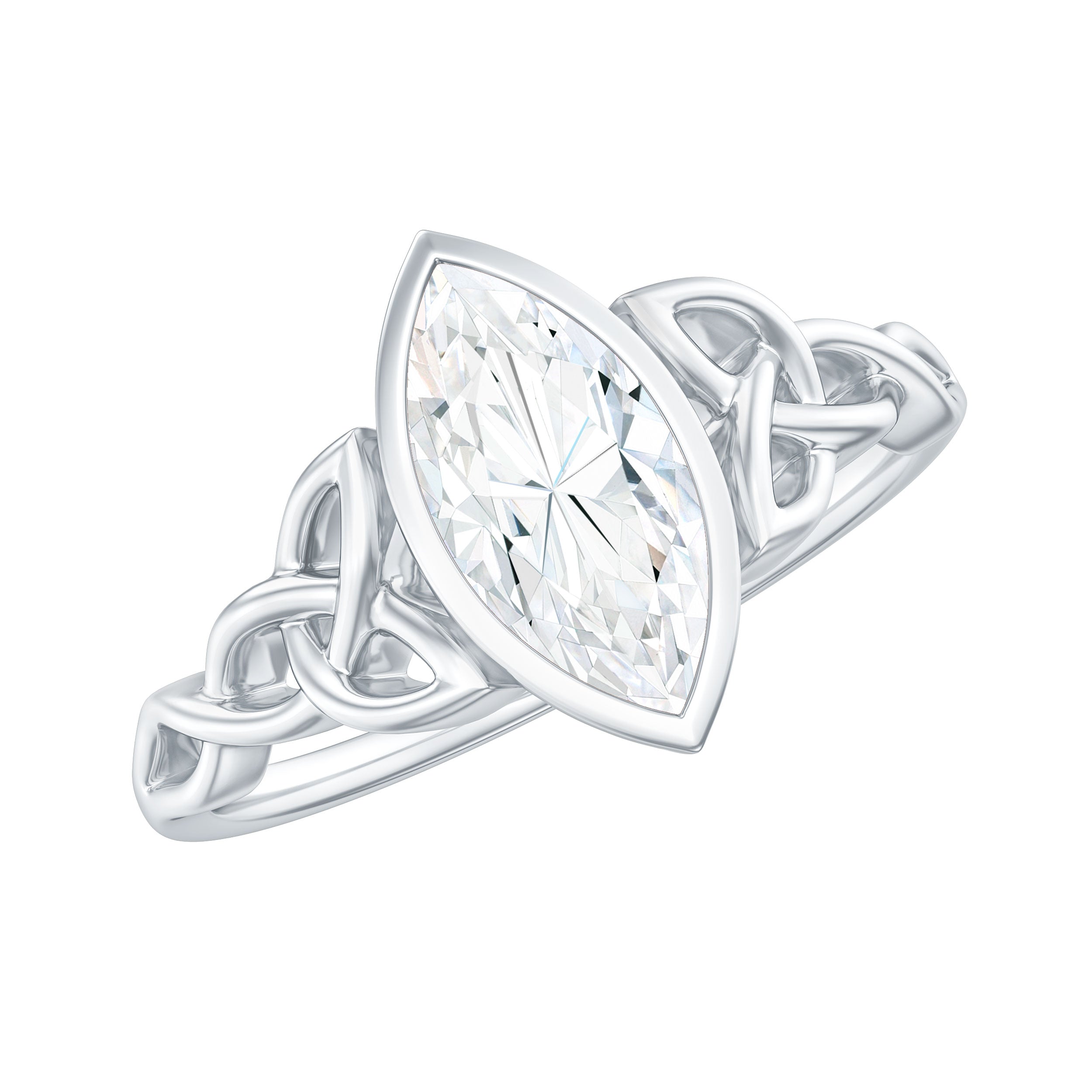 Rosec Jewels-Moissanite 5x10mm Marquise Cut Engagement Ring in Bezel Setting