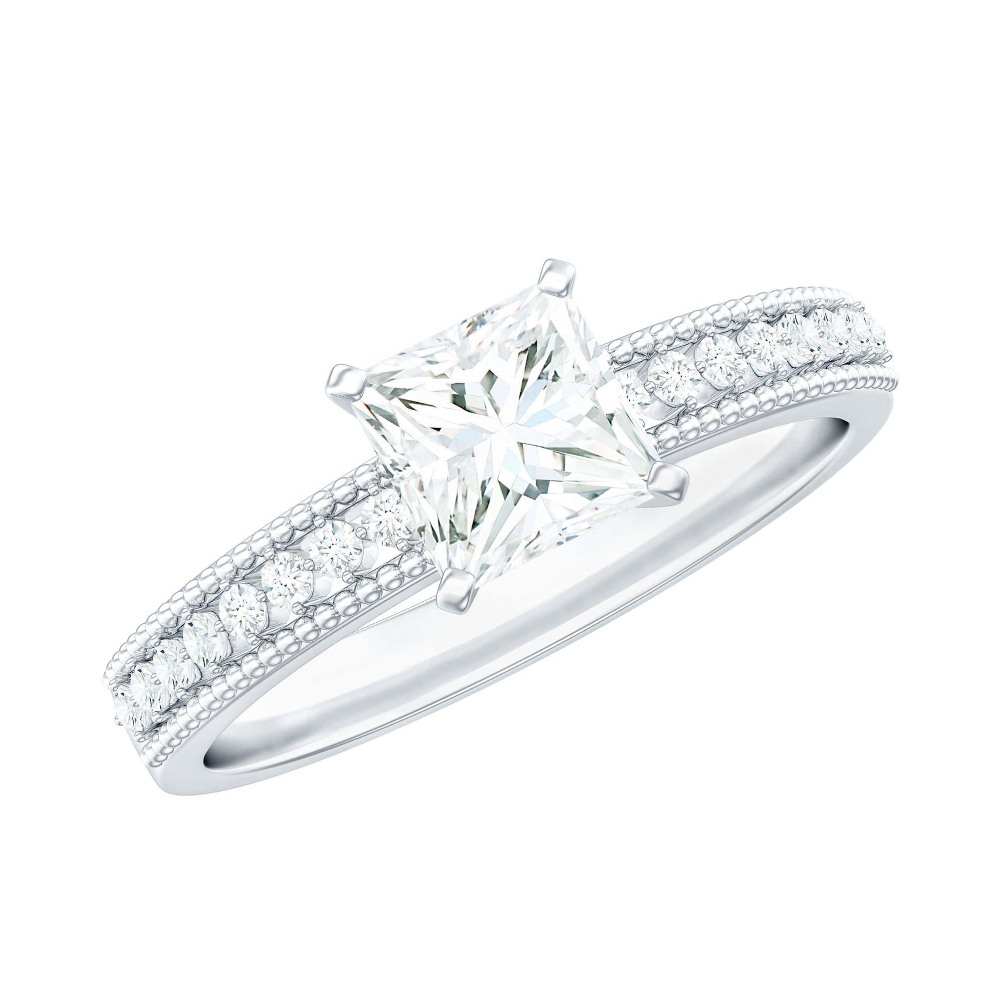 Moissanite Solitaire Engagement Ring with Princess Cut D-VS1 - Rosec Jewels