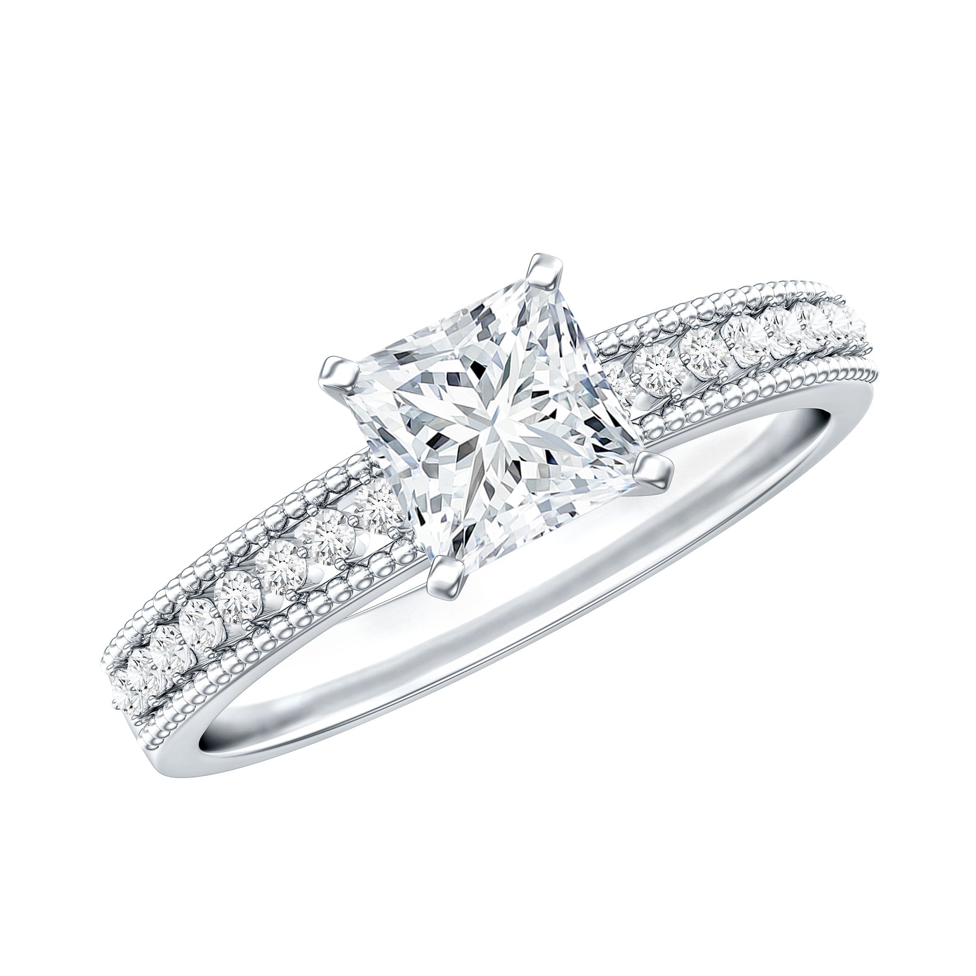 Moissanite Solitaire Engagement Ring with Princess Cut D-VS1 - Rosec Jewels