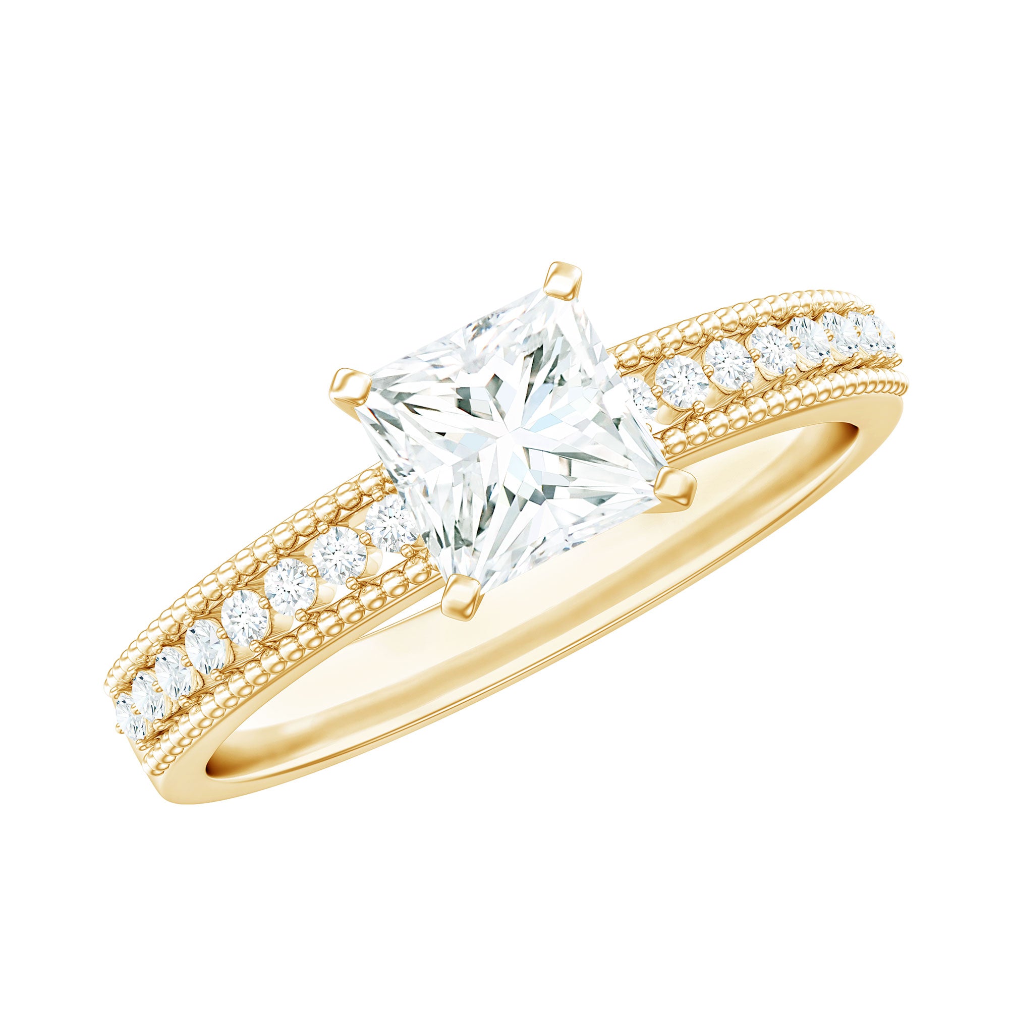 Moissanite Solitaire Engagement Ring with Princess Cut D-VS1 - Rosec Jewels