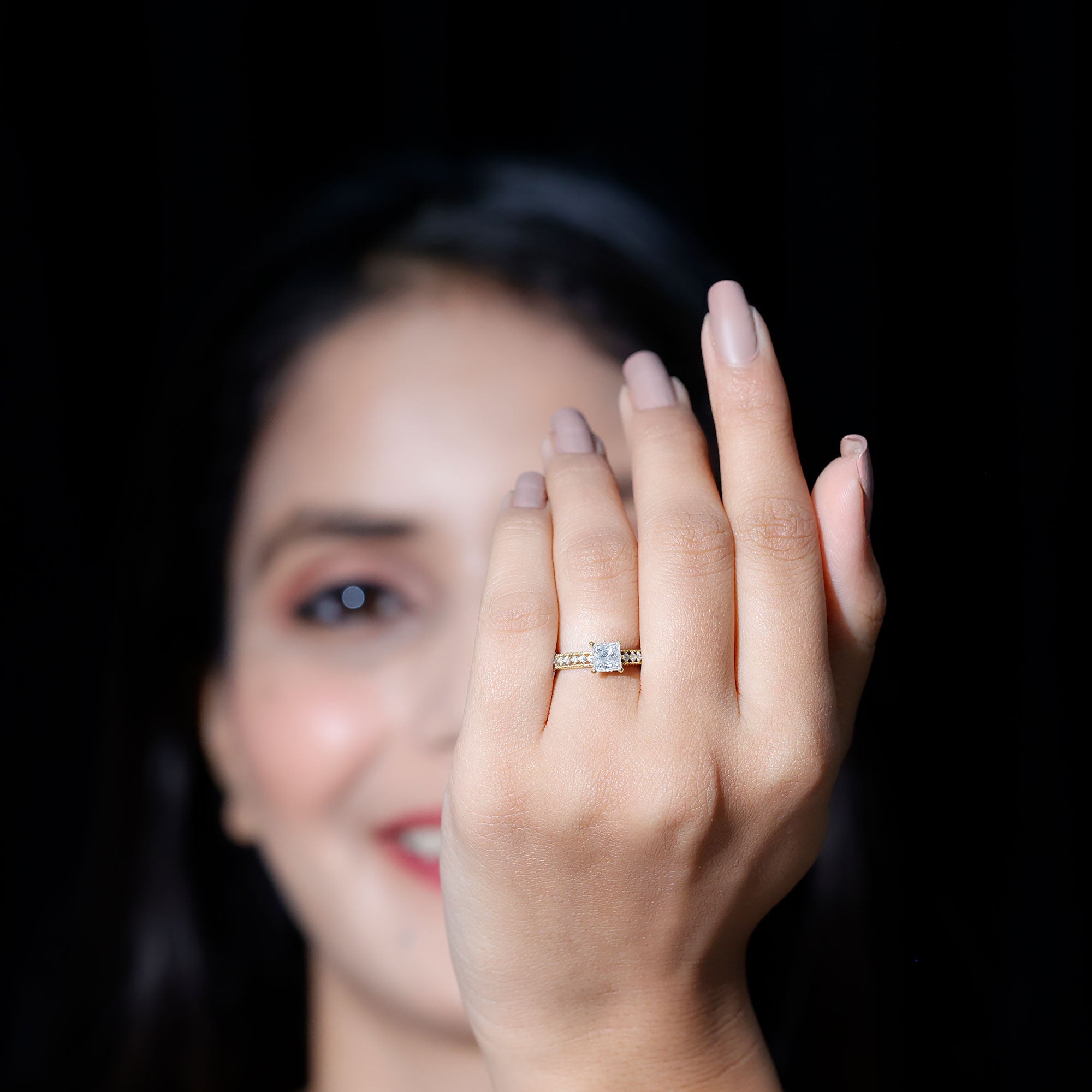 Moissanite Solitaire Engagement Ring with Princess Cut D-VS1 - Rosec Jewels