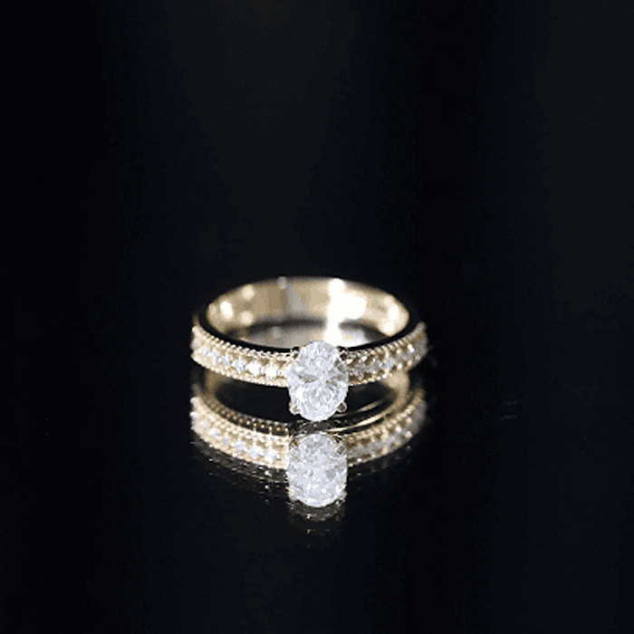 5X7 mm Oval Cut Moissanite Solitaire Beaded Engagement Ring D-VS1 - Rosec Jewels