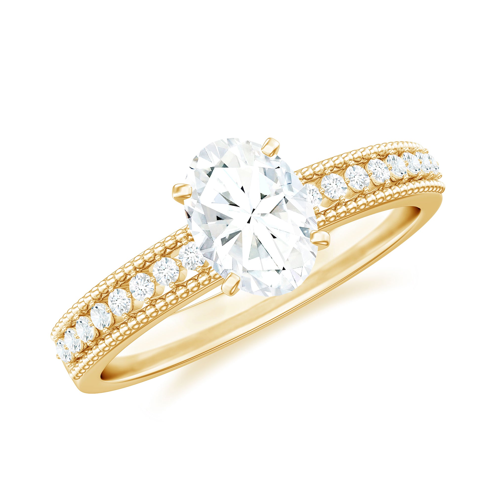 5X7 mm Oval Cut Moissanite Solitaire Beaded Engagement Ring D-VS1 - Rosec Jewels