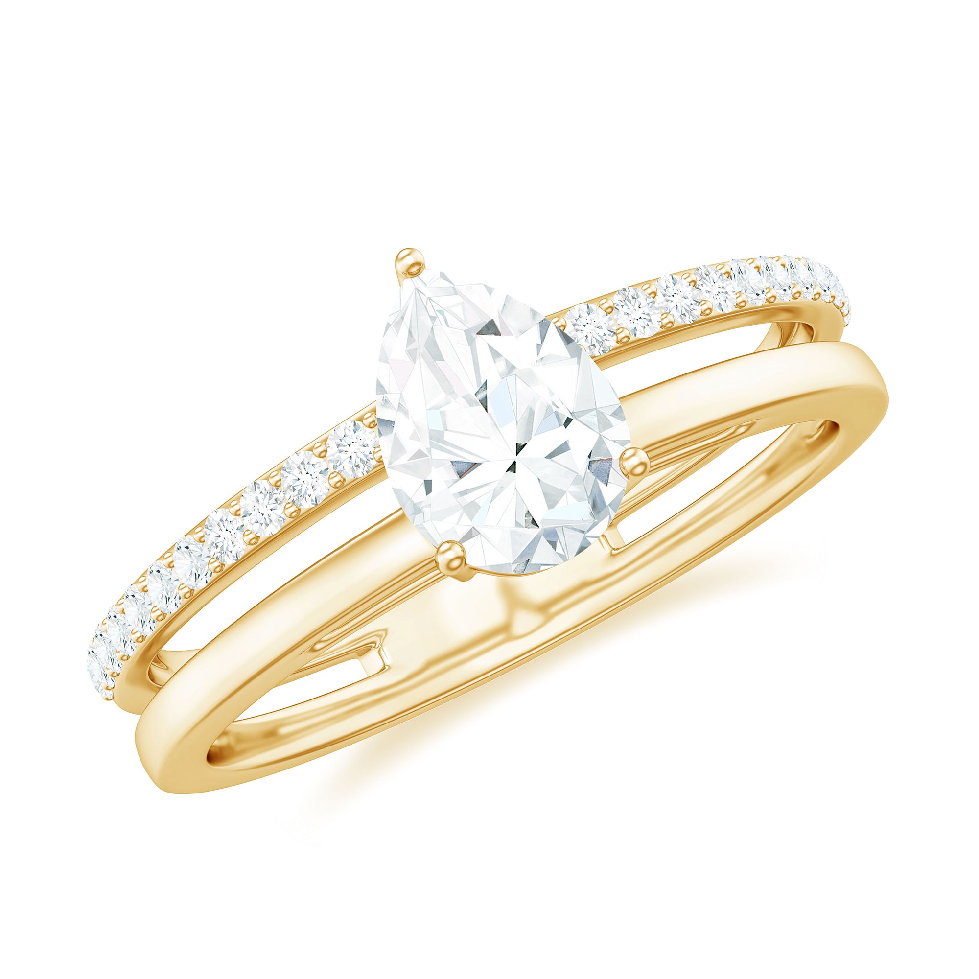 Pear Cut Solitaire Moissanite Double Band Engagement Ring D-VS1 - Rosec Jewels