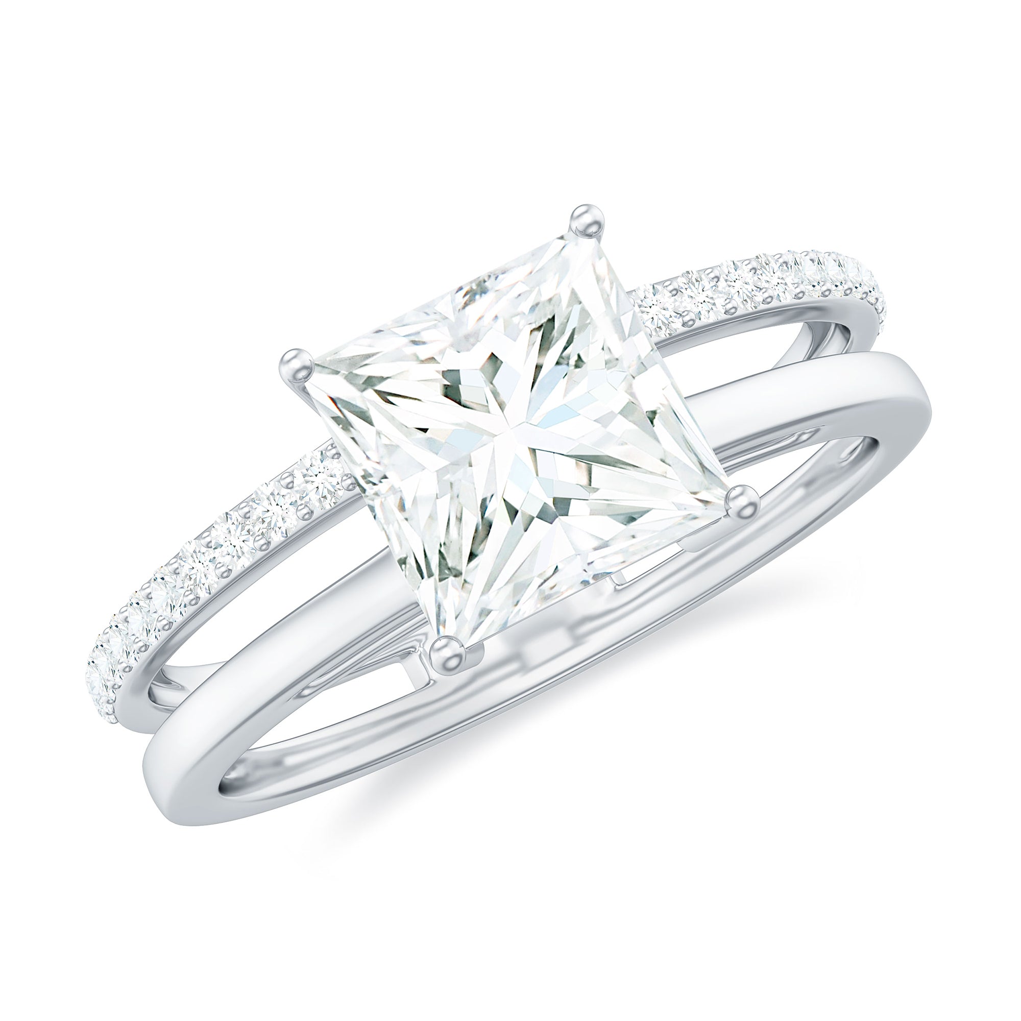 3 Carat Princess Cut Moissanite Double Band Engagement Ring D-VS1 - Rosec Jewels