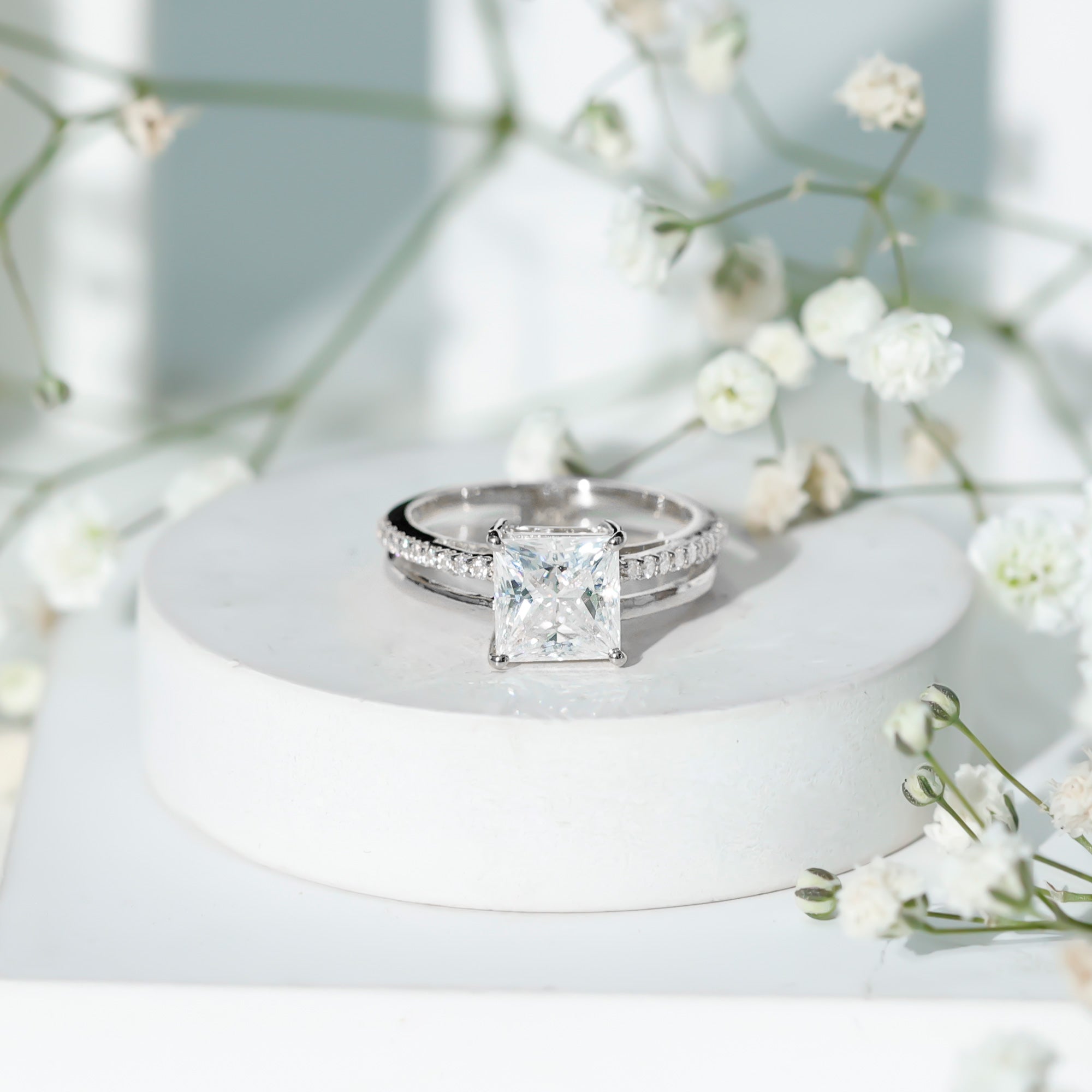 3 Carat Princess Cut Moissanite Double Band Engagement Ring D-VS1 - Rosec Jewels