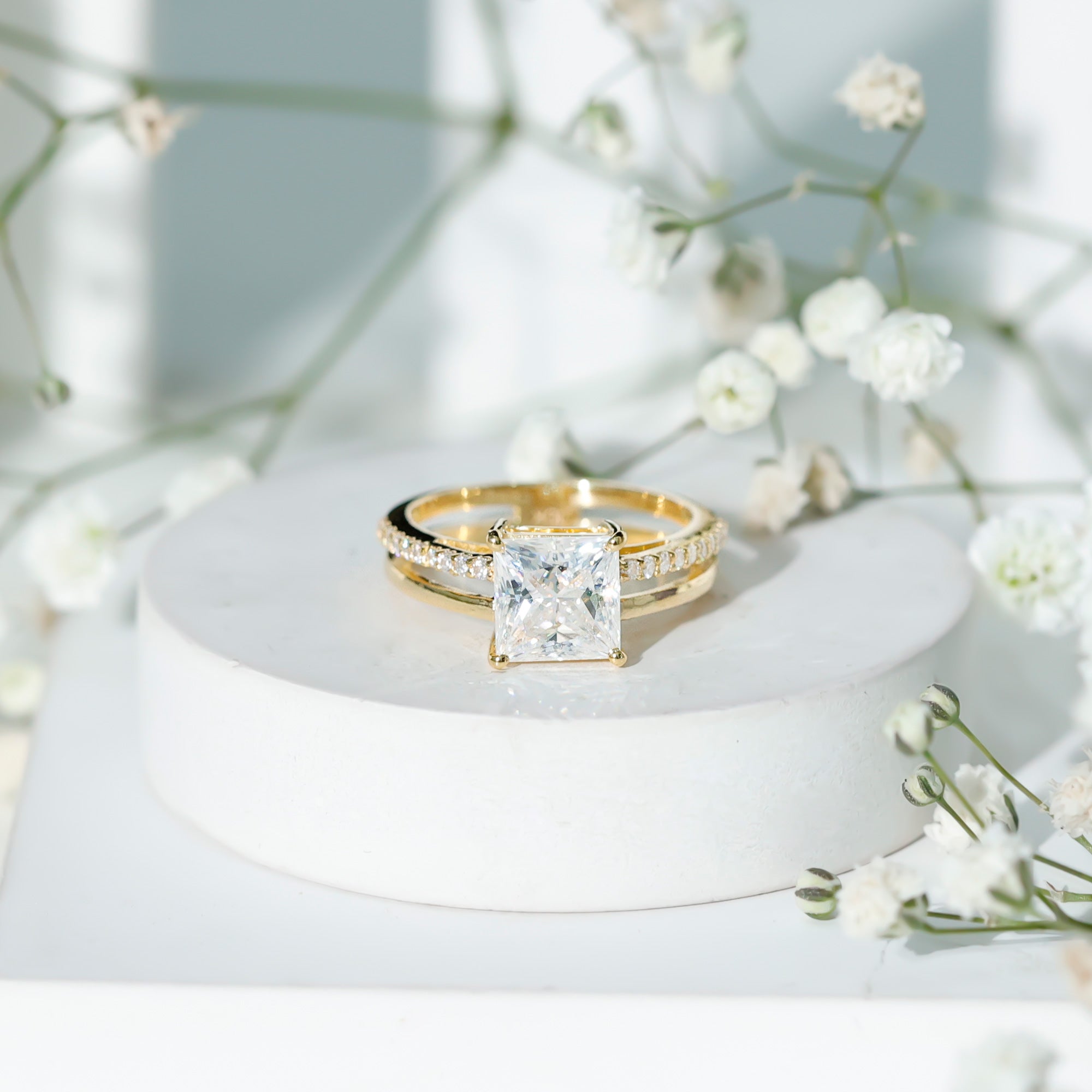 3 Carat Princess Cut Moissanite Double Band Engagement Ring D-VS1 - Rosec Jewels