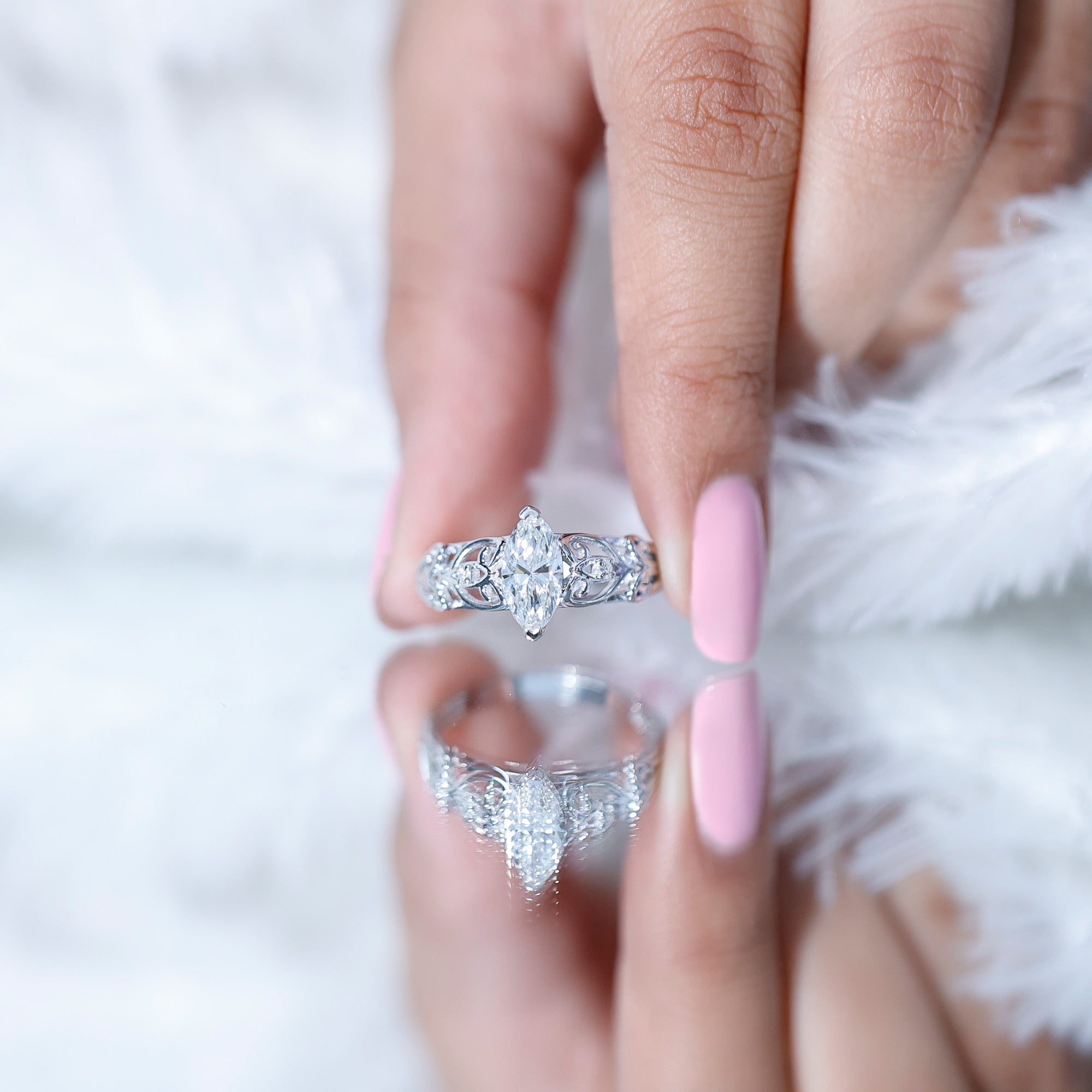 Marquise Moissanite Engagement Ring With Certificate D-VS1 - Rosec Jewels