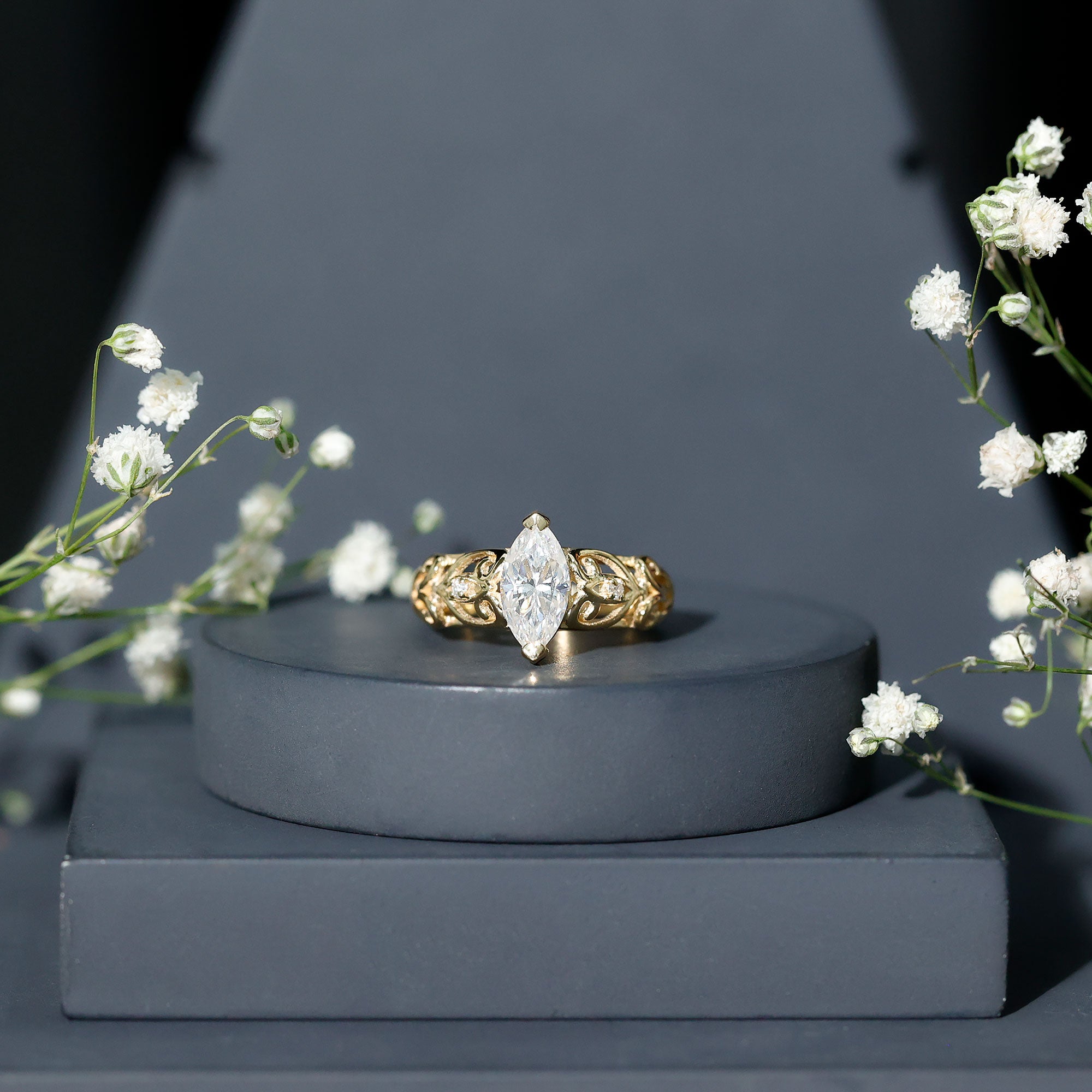 Marquise Moissanite Engagement Ring With Certificate D-VS1 - Rosec Jewels