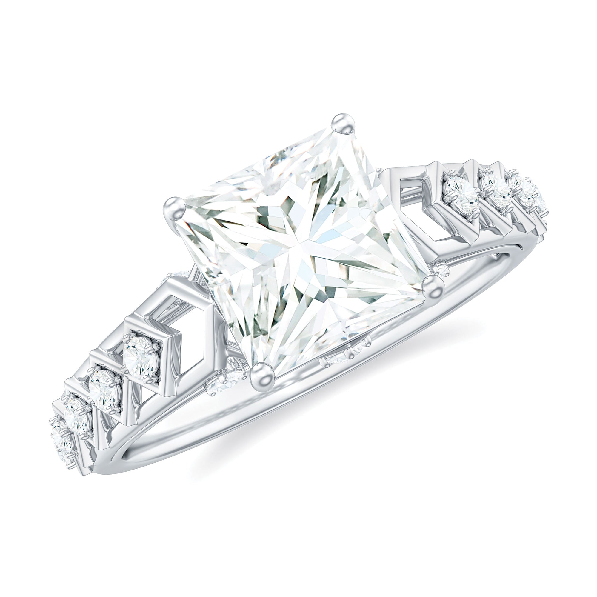 3 Carat Princess Cut Certified Moissanite Solitaire Engagement Ring D-VS1 - Rosec Jewels