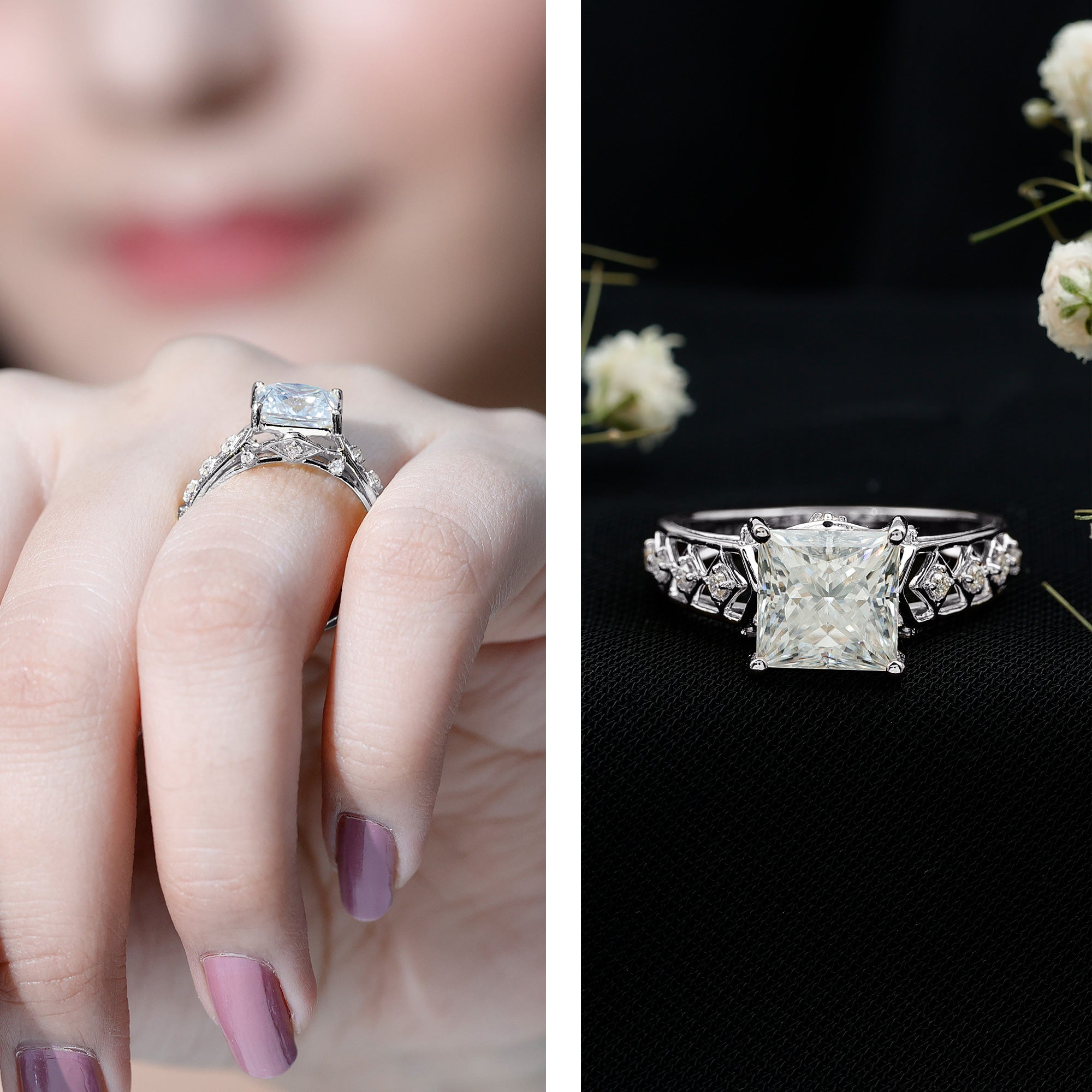 3 Carat Princess Cut Certified Moissanite Solitaire Engagement Ring D-VS1 - Rosec Jewels