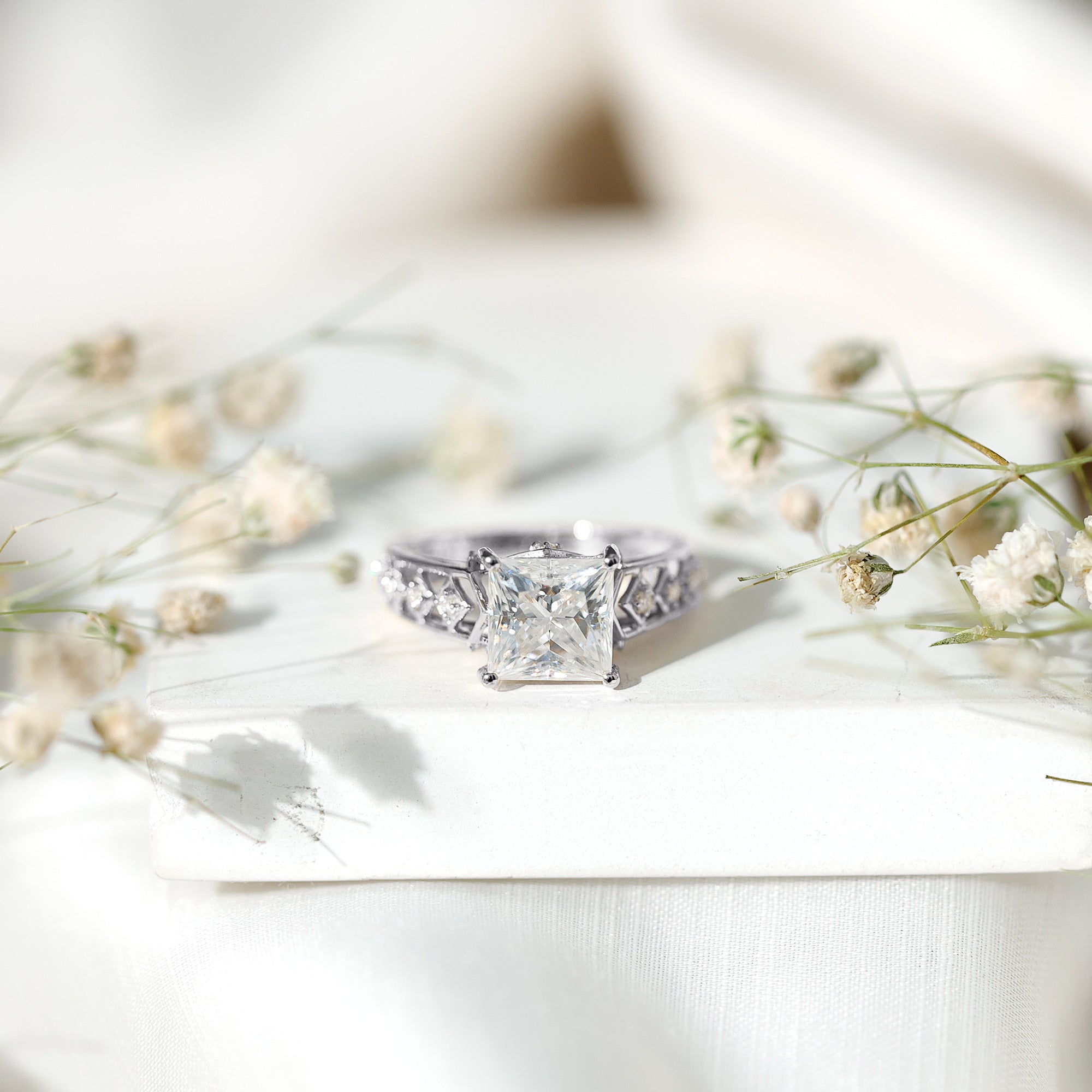 3 Carat Princess Cut Certified Moissanite Solitaire Engagement Ring D-VS1 - Rosec Jewels
