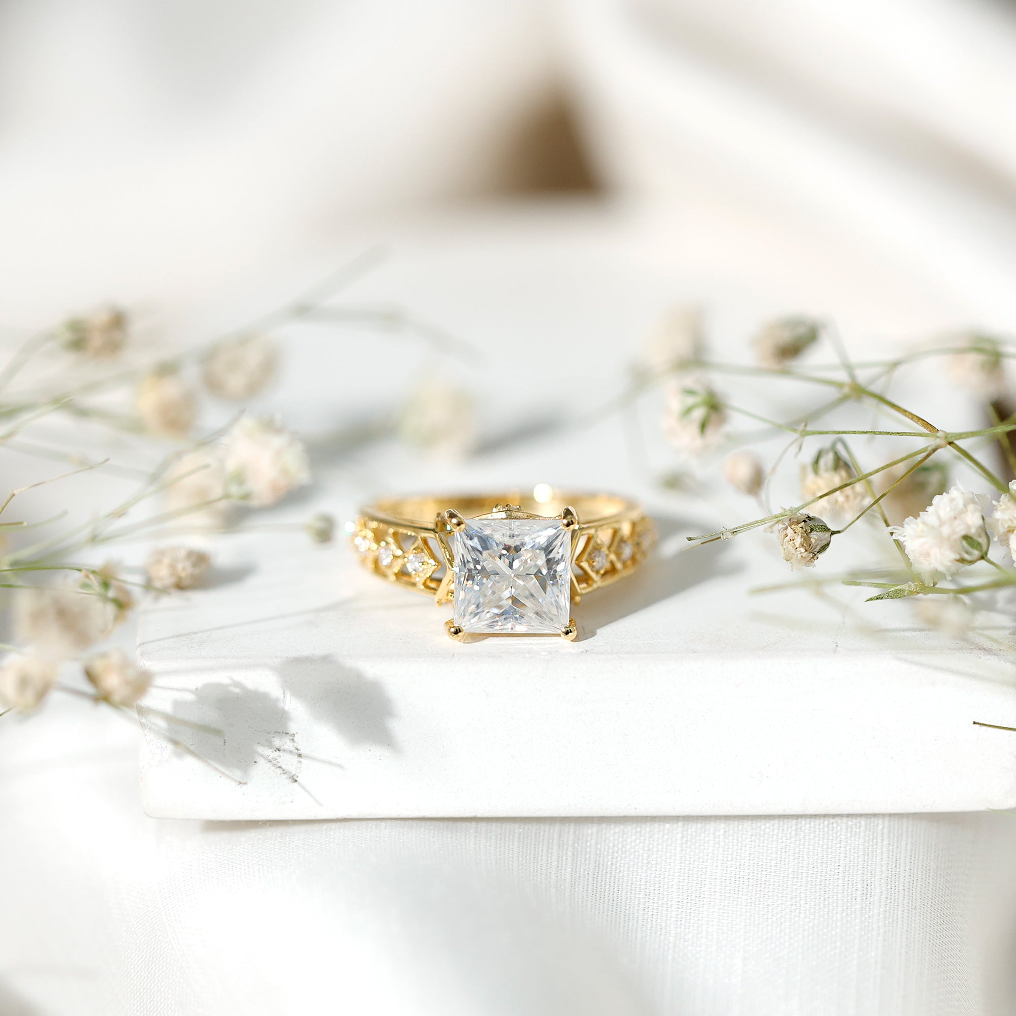 3 Carat Princess Cut Certified Moissanite Solitaire Engagement Ring D-VS1 - Rosec Jewels