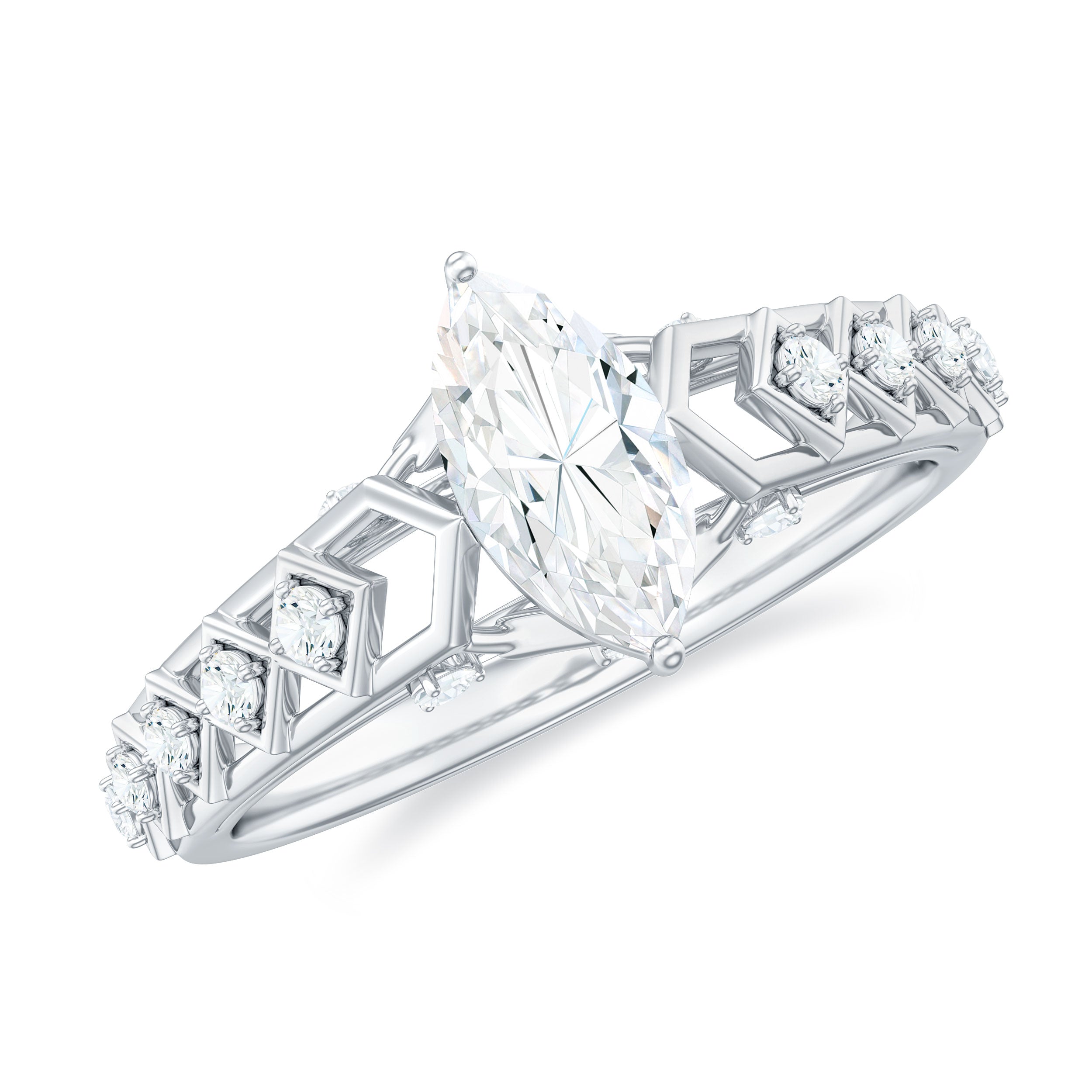 Art Deco Looking Moissanite Marquise Engagement Ring D-VS1 - Rosec Jewels