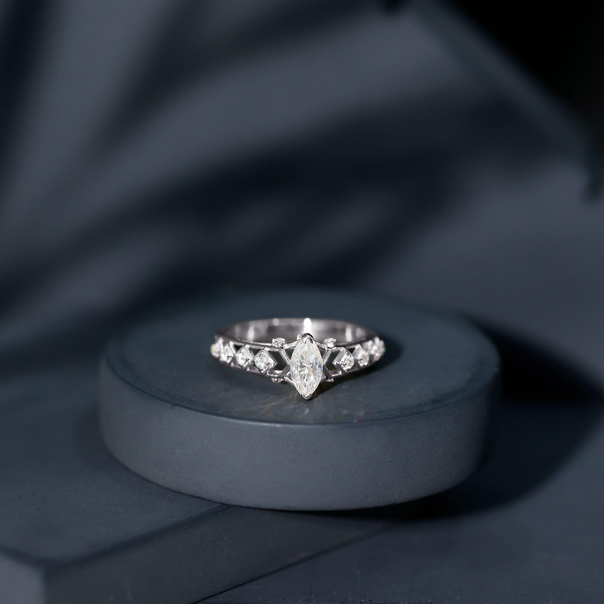 Art Deco Looking Moissanite Marquise Engagement Ring D-VS1 - Rosec Jewels