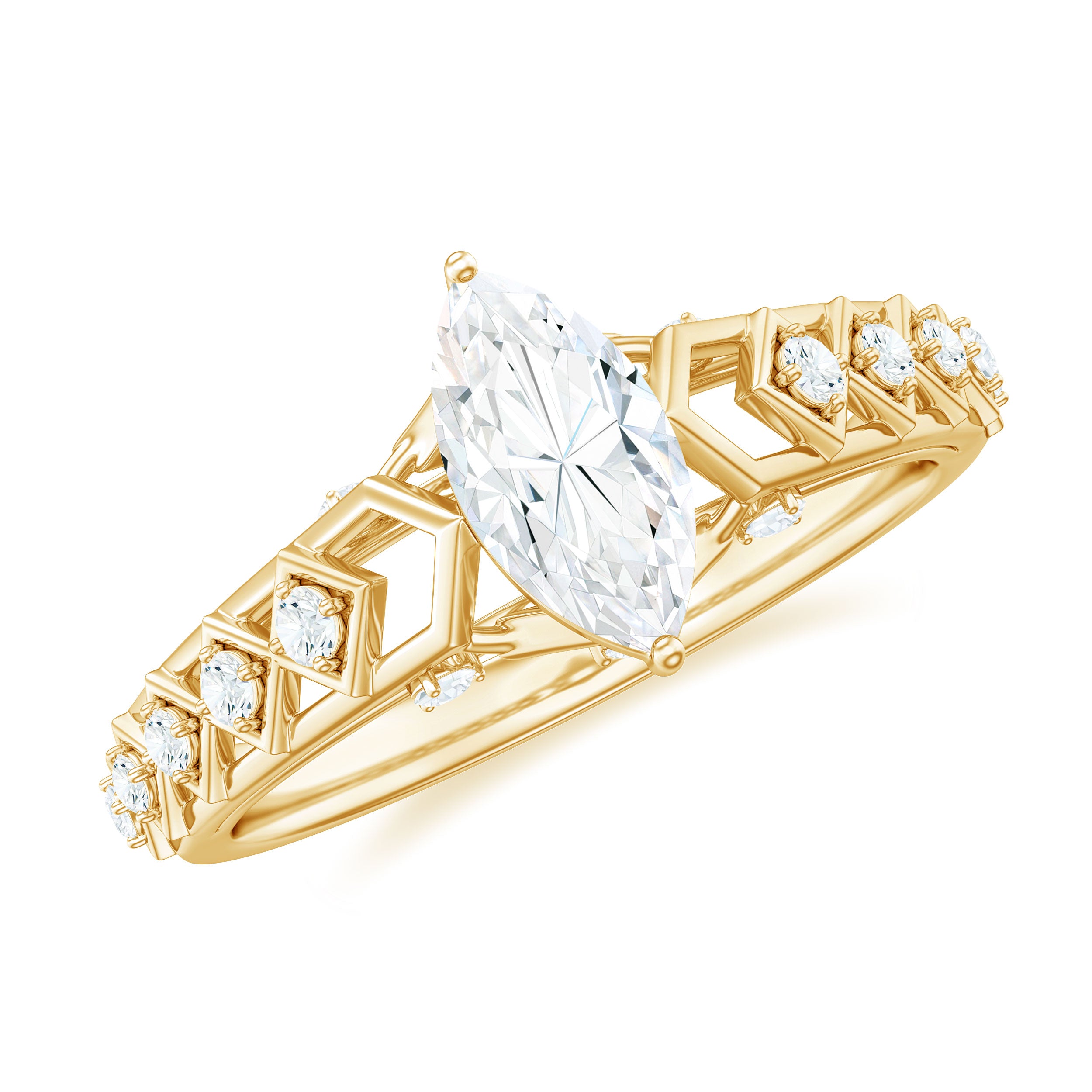 Art Deco Looking Moissanite Marquise Engagement Ring D-VS1 - Rosec Jewels