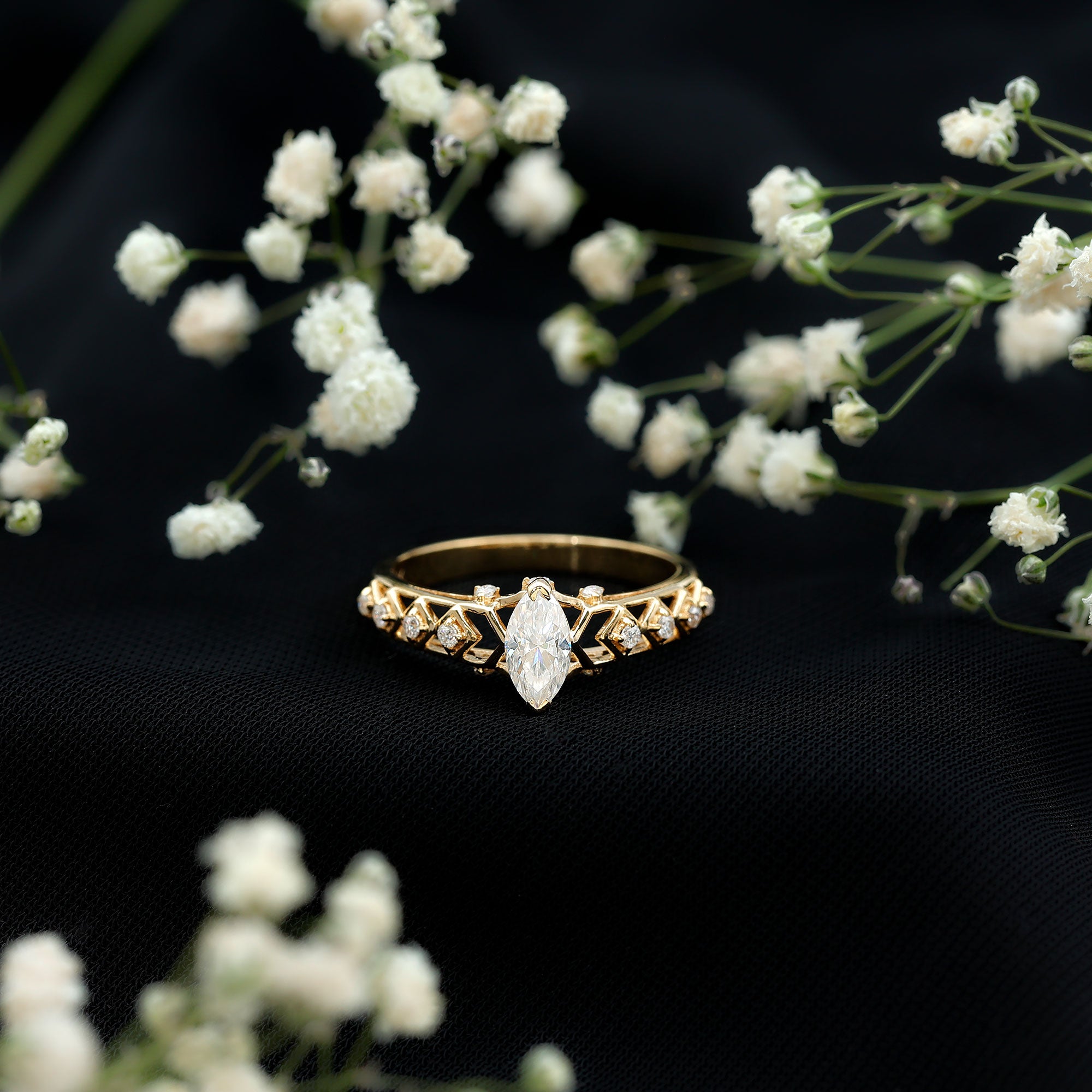 Art Deco Looking Moissanite Marquise Engagement Ring D-VS1 - Rosec Jewels