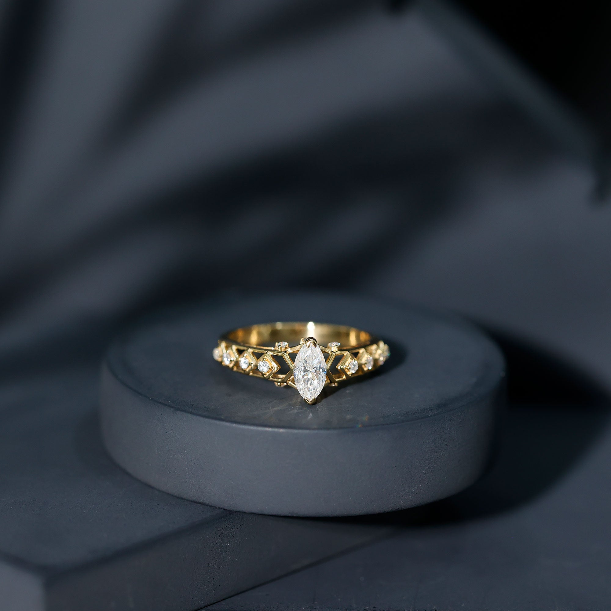Art Deco Looking Moissanite Marquise Engagement Ring D-VS1 - Rosec Jewels