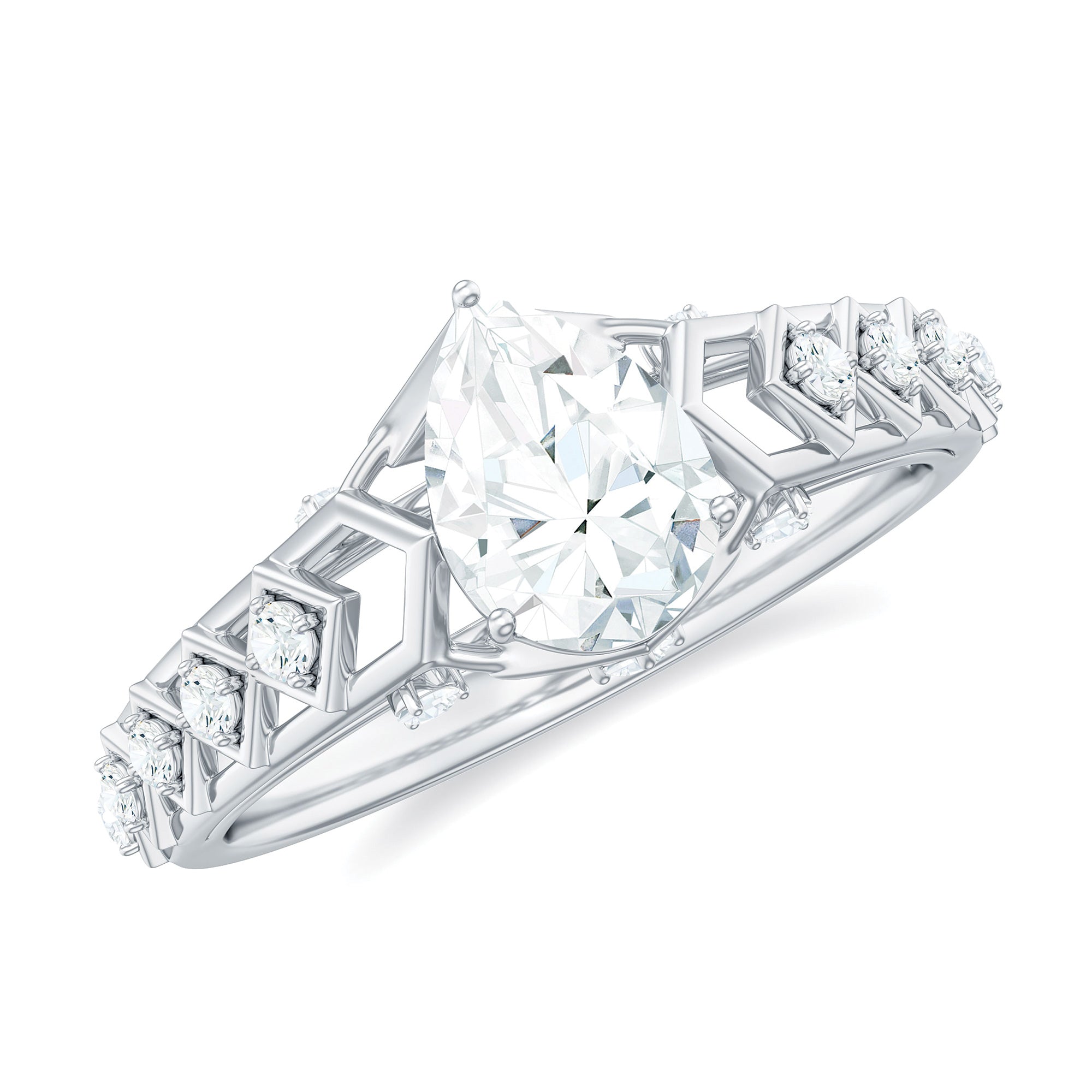 Art Deco Inspired Brilliant Cut Moissanite Solitaire Engagement Ring D-VS1 - Rosec Jewels