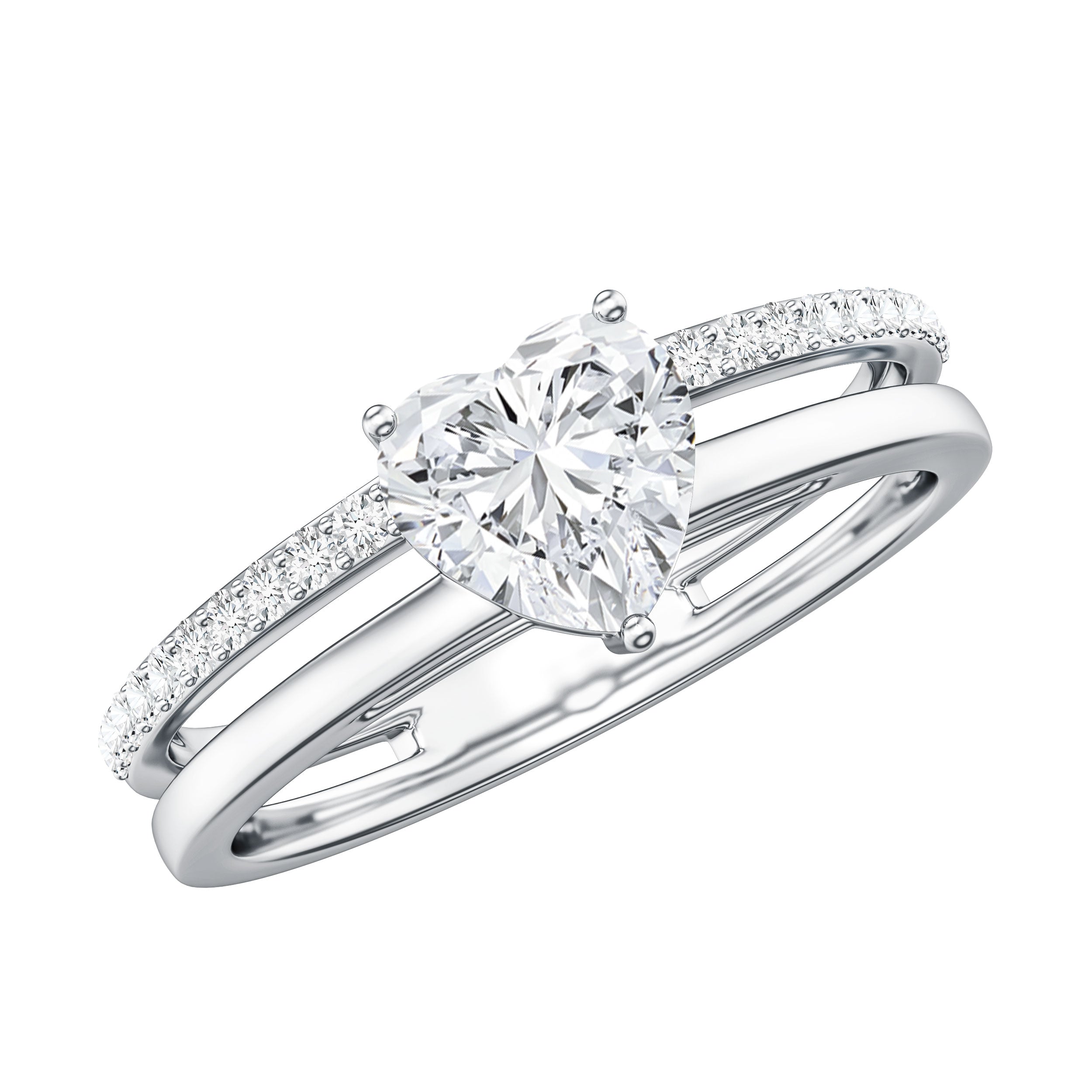 1.5 Carat Heart Shape Moissanite Double Band Engagement Ring D-VS1 - Rosec Jewels