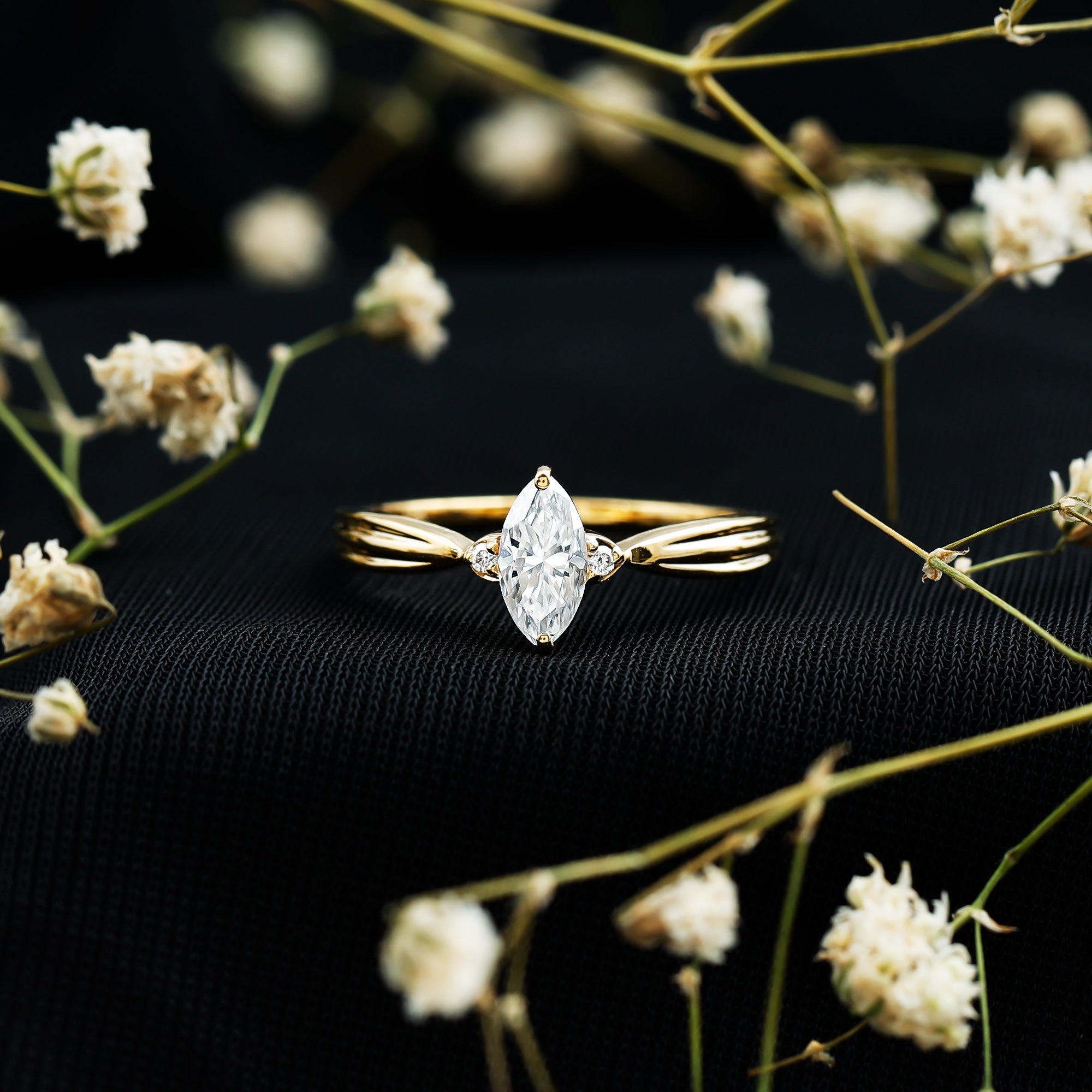 Marquise Cut Moissanite Solitaire Ring D-VS1 - Rosec Jewels