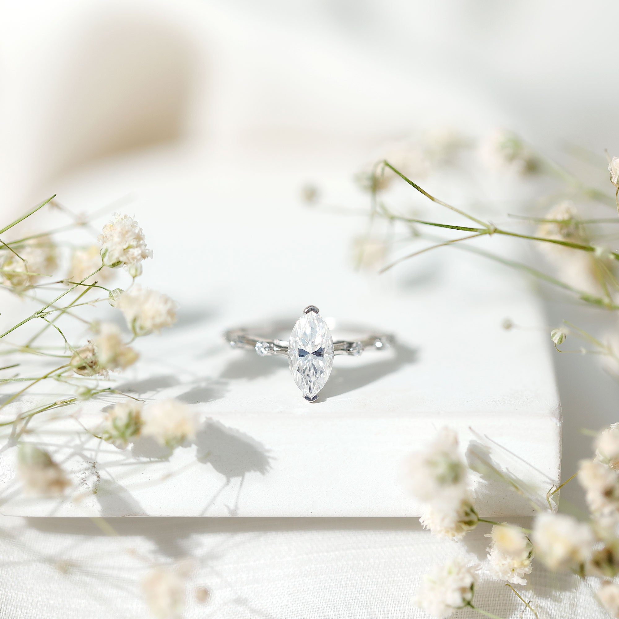 Large Marquise Cut Moissanite Solitaire Engagement Ring D-VS1 - Rosec Jewels