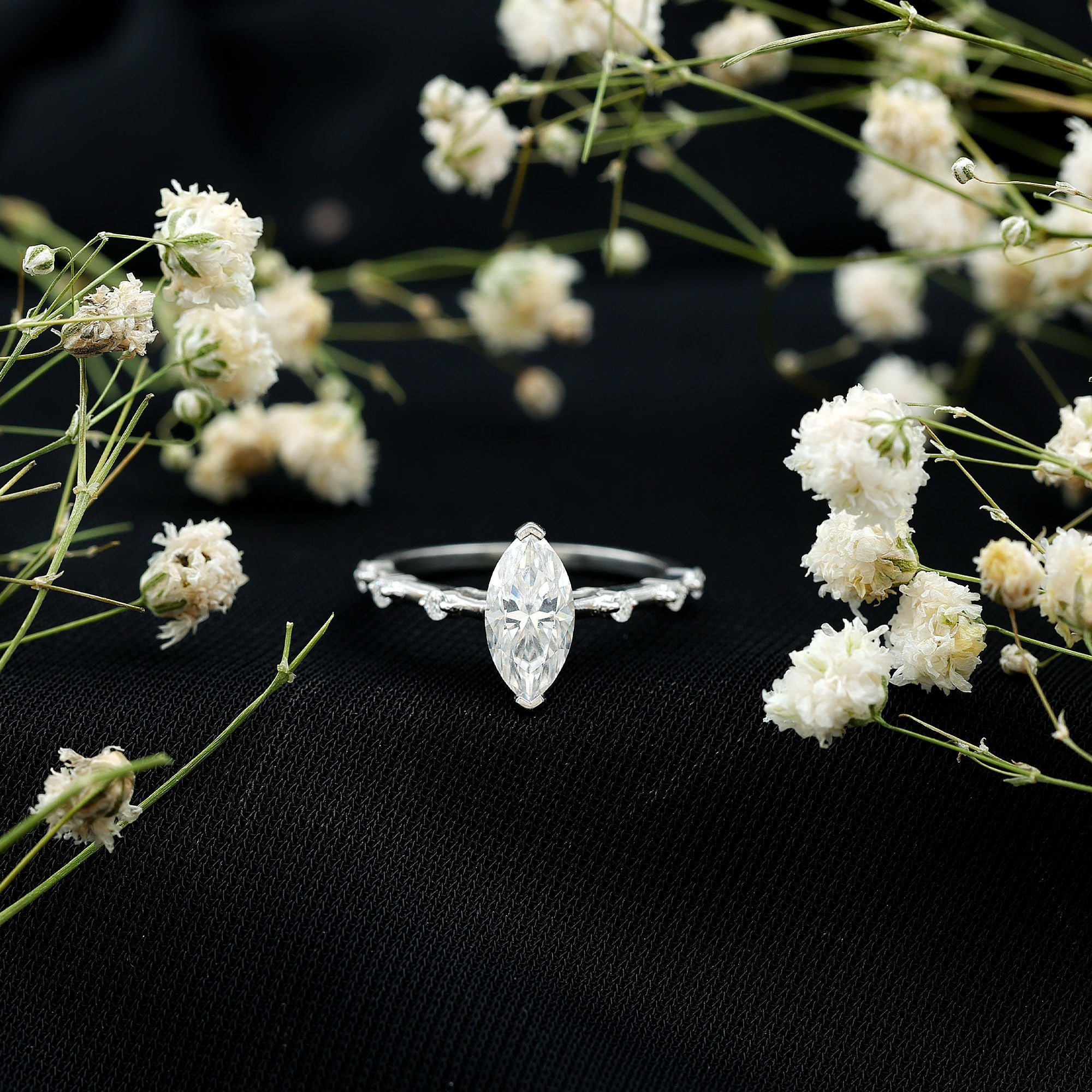 Large Marquise Cut Moissanite Solitaire Engagement Ring D-VS1 - Rosec Jewels