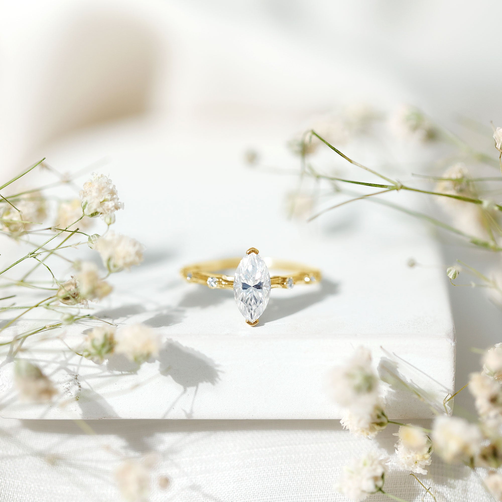 Large Marquise Cut Moissanite Solitaire Engagement Ring D-VS1 - Rosec Jewels