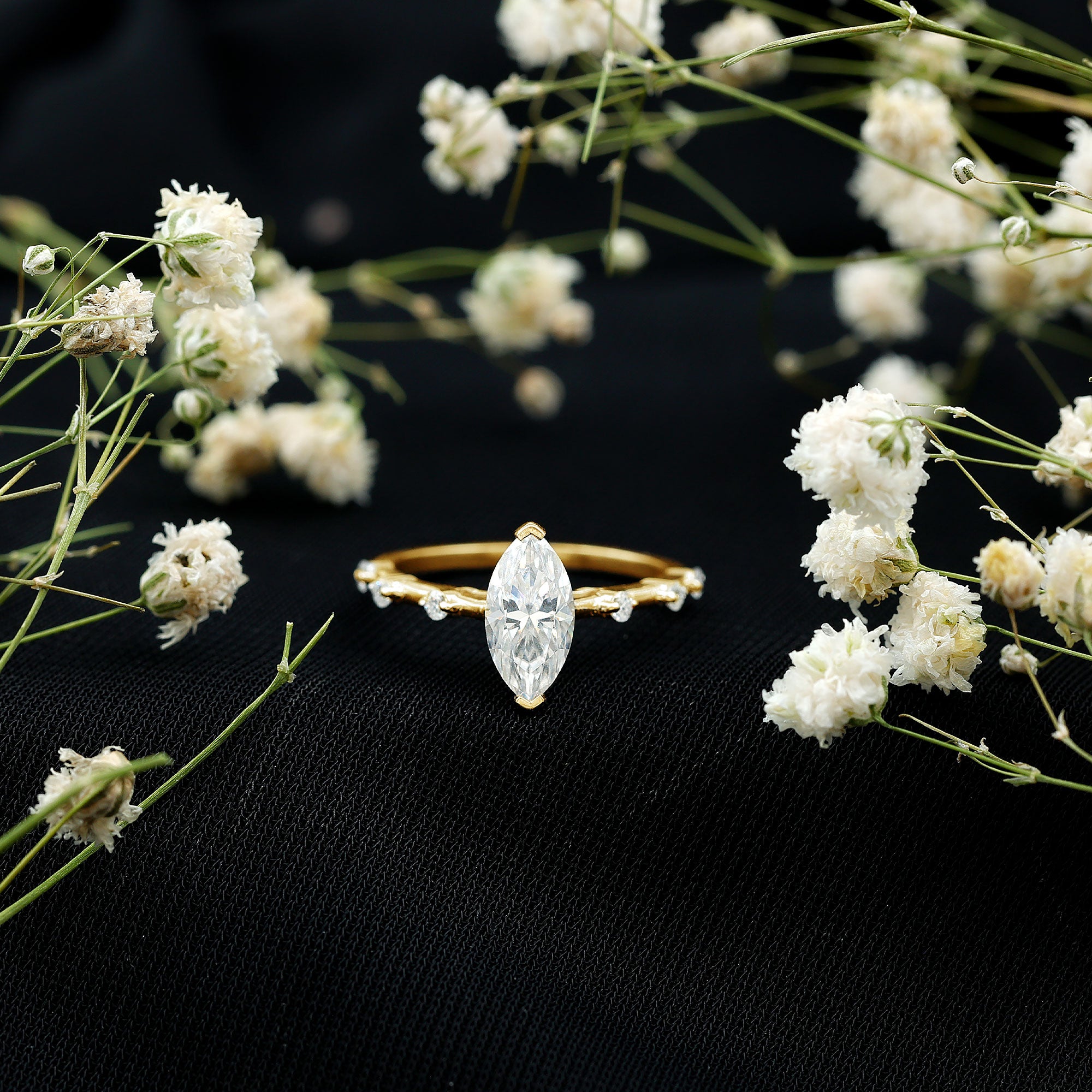 Large Marquise Cut Moissanite Solitaire Engagement Ring D-VS1 - Rosec Jewels