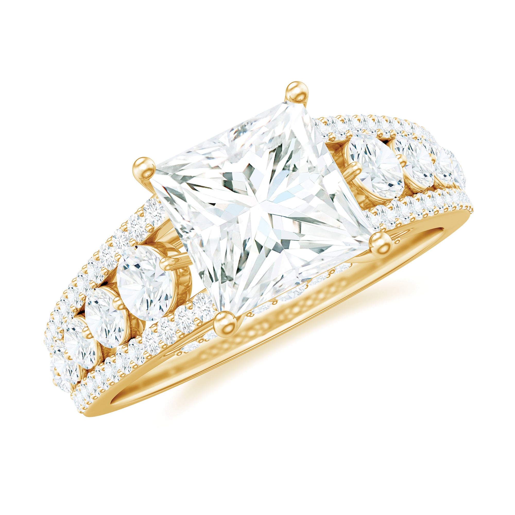 Princess Cut Moissanite Engagement Ring with Side Stones D-VS1 - Rosec Jewels