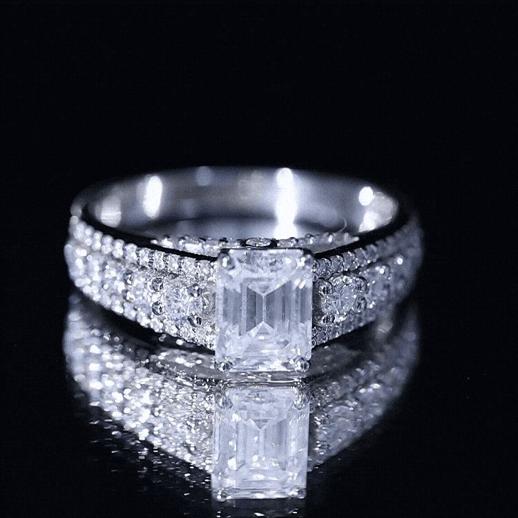 Certified Emerald Cut Moissanite Solitaire Engagement Ring for Women D-VS1 - Rosec Jewels