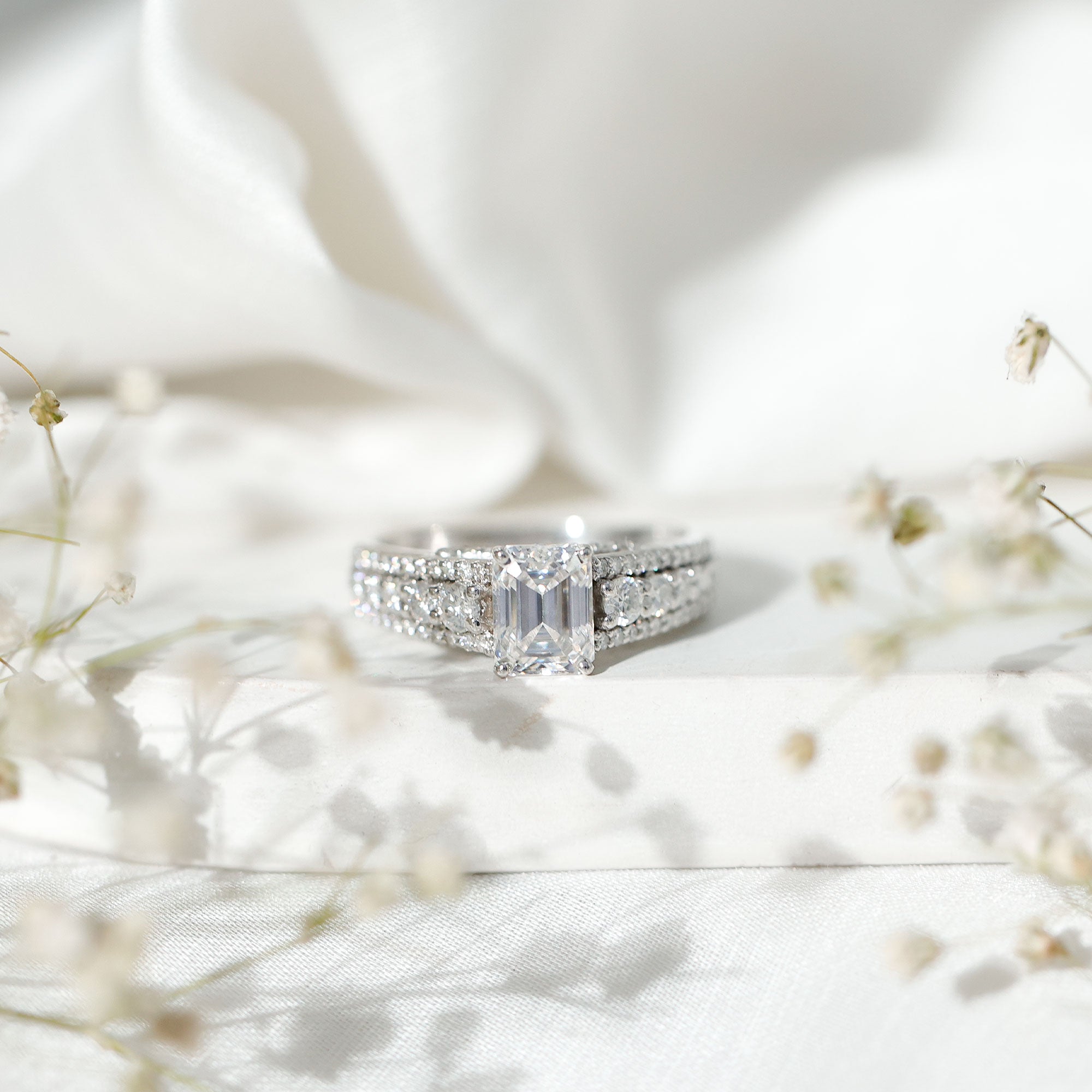 Certified Emerald Cut Moissanite Solitaire Engagement Ring for Women D-VS1 - Rosec Jewels