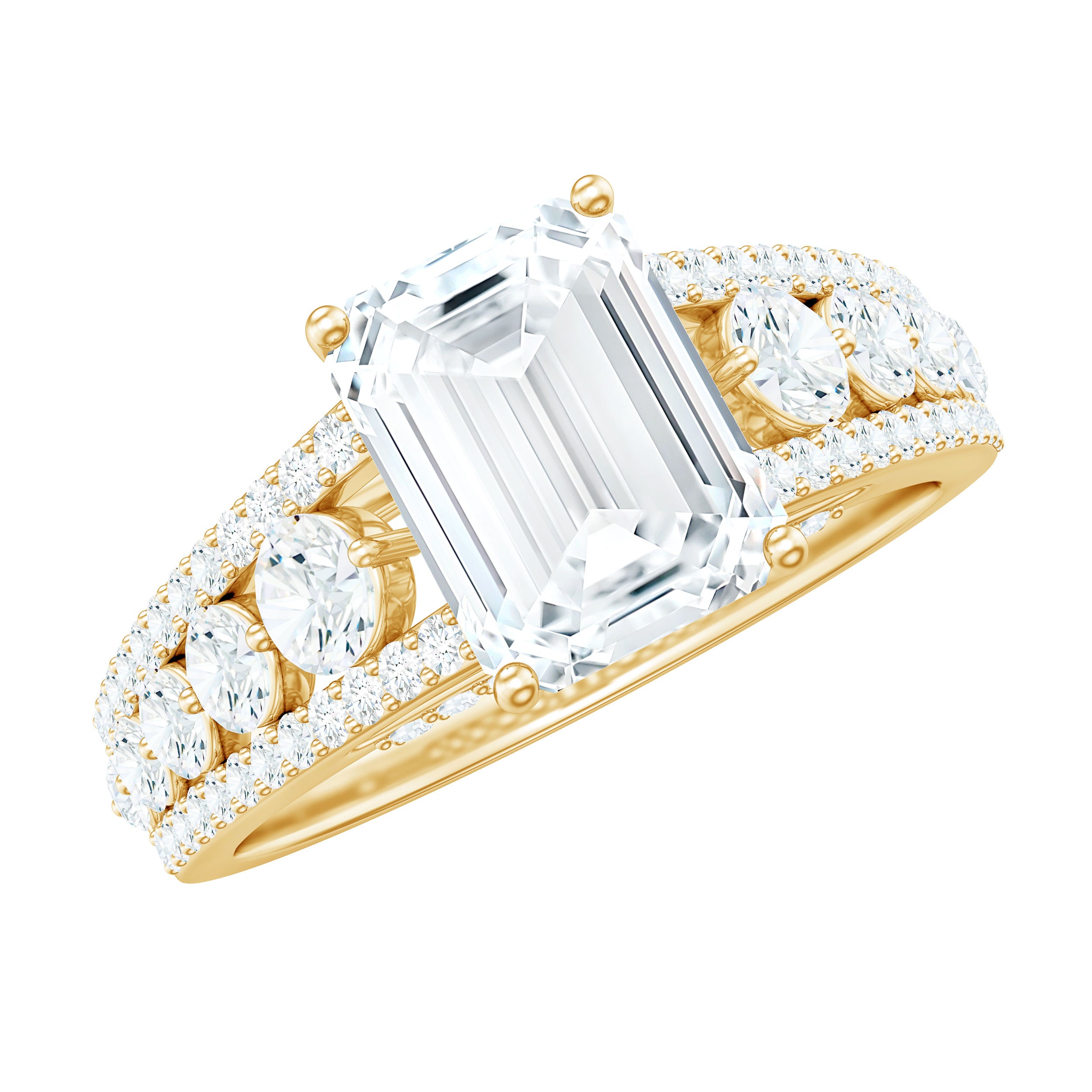 Certified Emerald Cut Moissanite Solitaire Engagement Ring for Women D-VS1 - Rosec Jewels