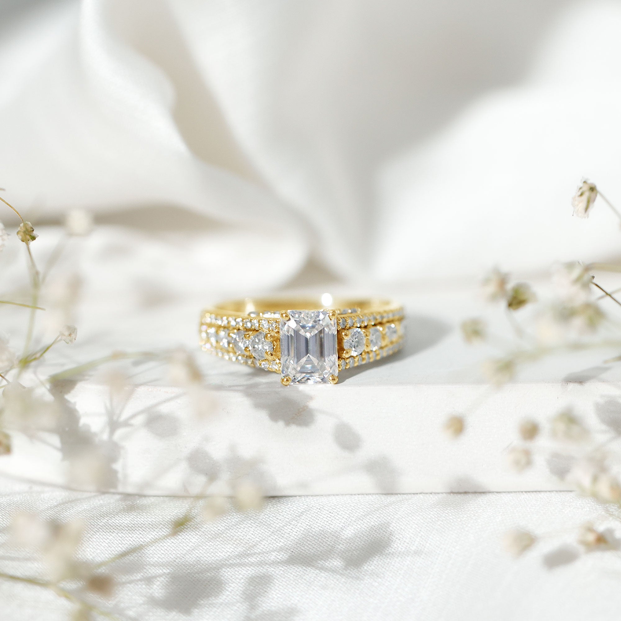 Certified Emerald Cut Moissanite Solitaire Engagement Ring for Women D-VS1 - Rosec Jewels