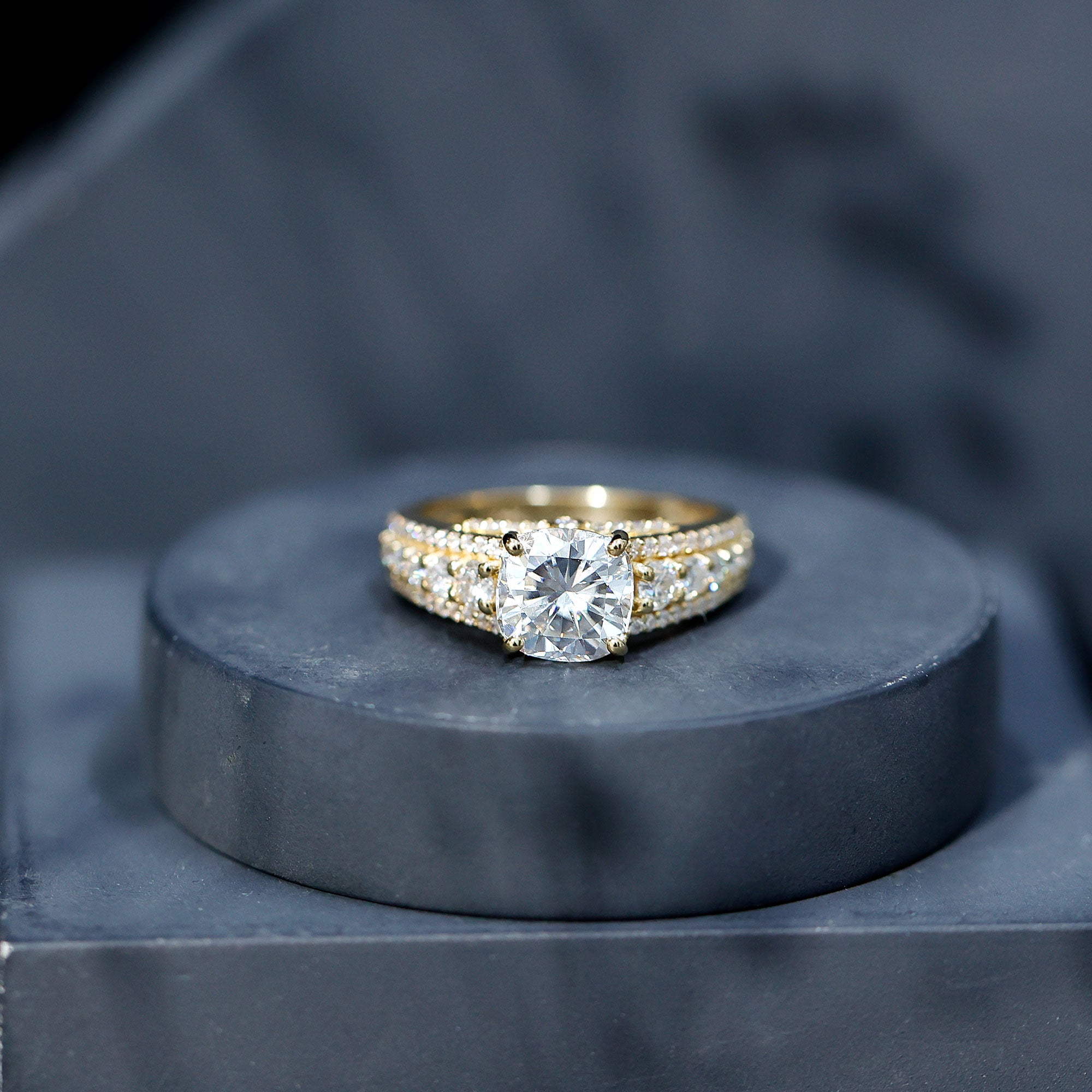 8 MM Cushion Cut Moissanite Engagement Ring with Side Stones D-VS1 - Rosec Jewels