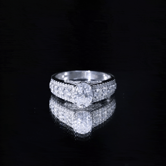 Certified Moissanite Oval Engagement Ring with Side Stones D-VS1 - Rosec Jewels