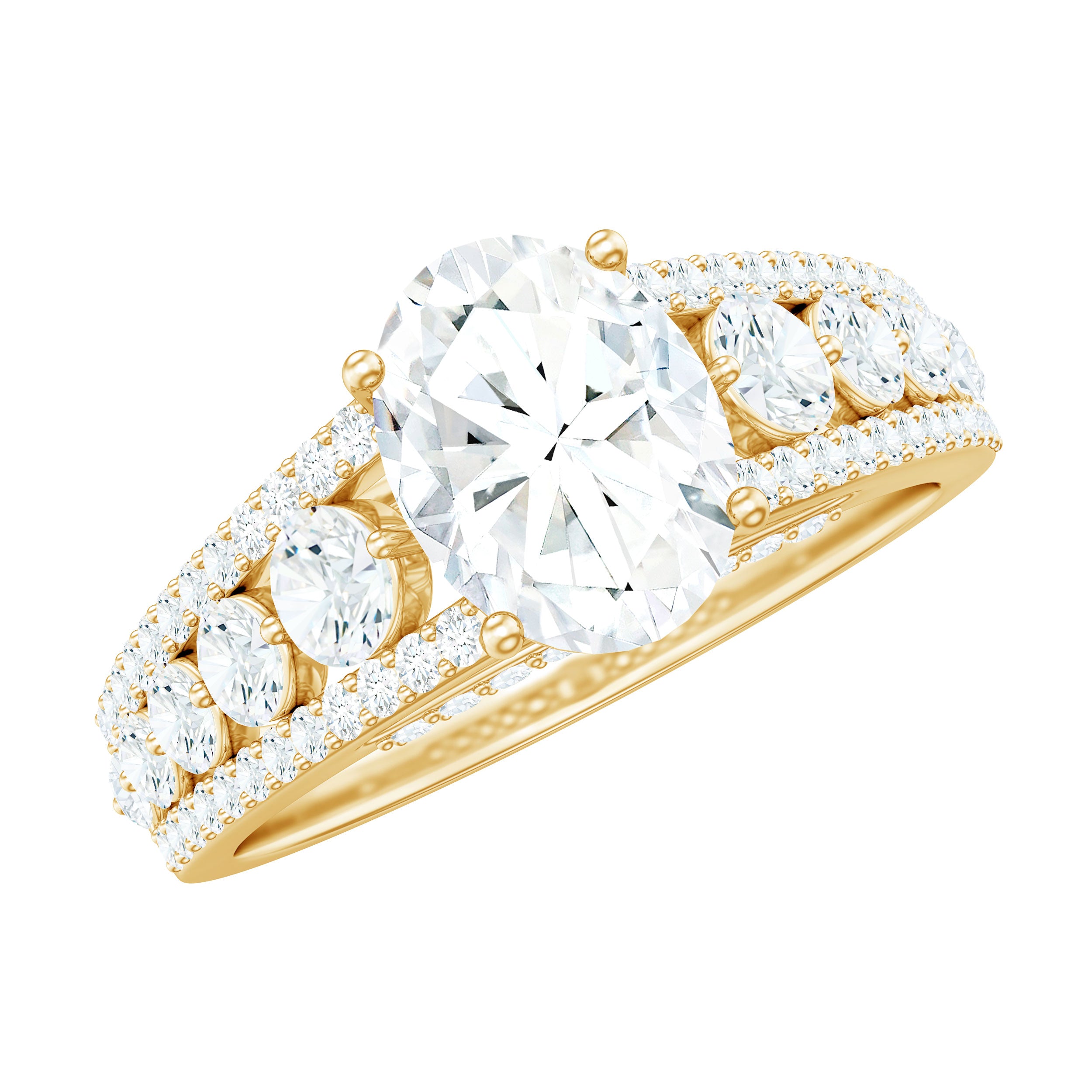 Certified Moissanite Oval Engagement Ring with Side Stones D-VS1 - Rosec Jewels