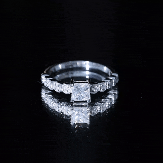 Square Cut Moissanite Engagement Ring with Side Stones D-VS1 - Rosec Jewels