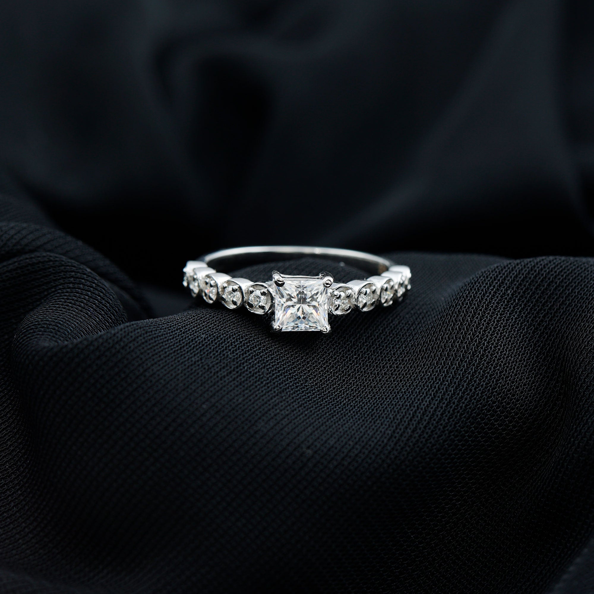 Square Cut Moissanite Engagement Ring with Side Stones D-VS1 - Rosec Jewels