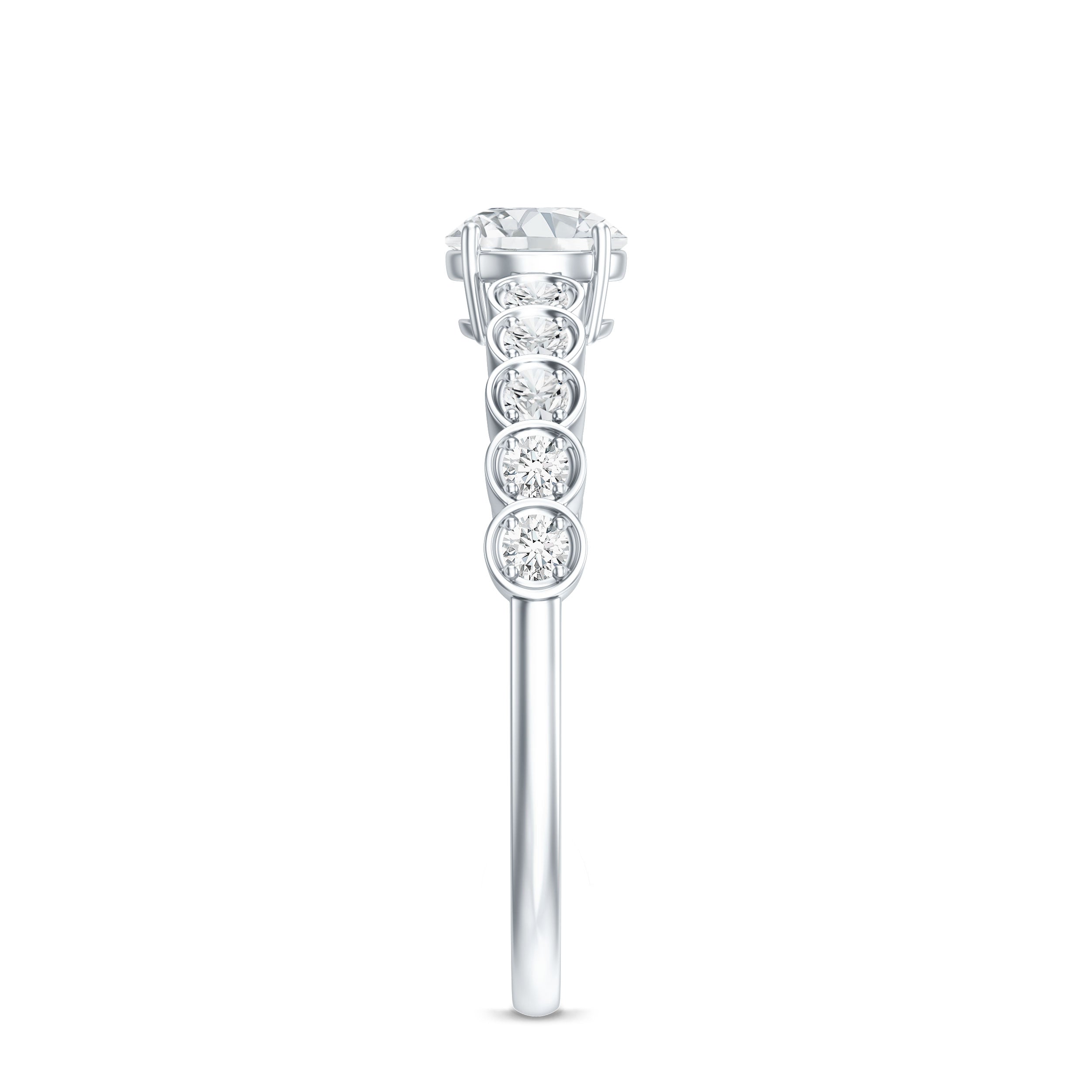 Certified 5 MM Round Moissanite Engagement Ring with Side Stones D-VS1 - Rosec Jewels