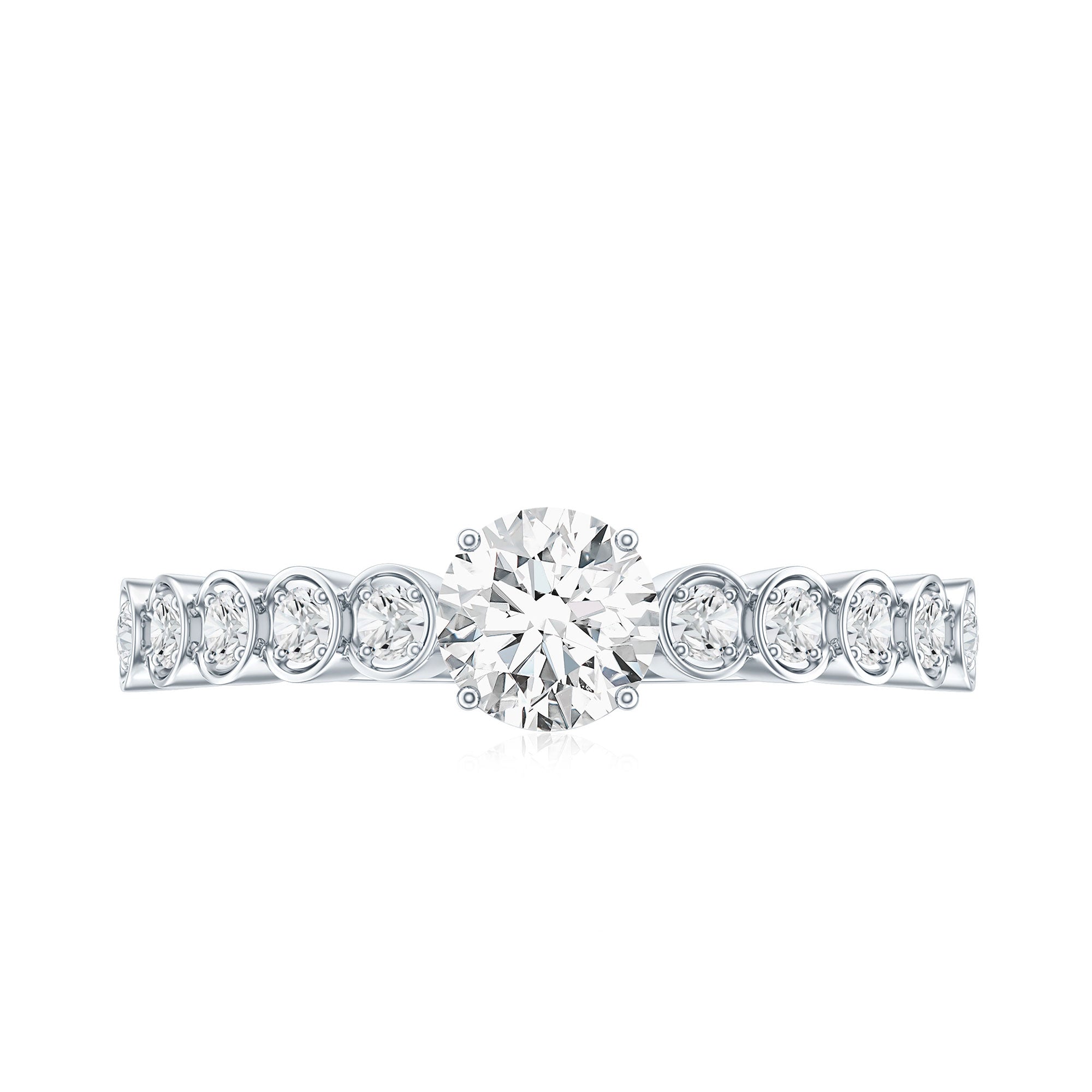 Certified 5 MM Round Moissanite Engagement Ring with Side Stones D-VS1 - Rosec Jewels